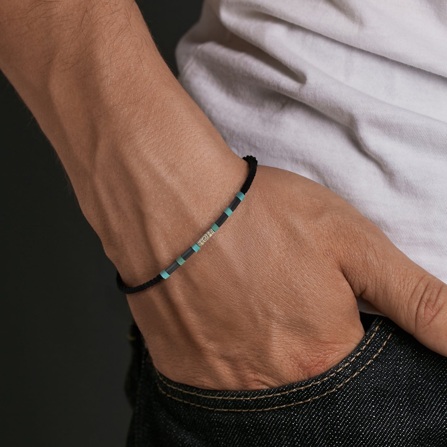 Gemstone Cylinder Sterling Pull Cord Bracelet