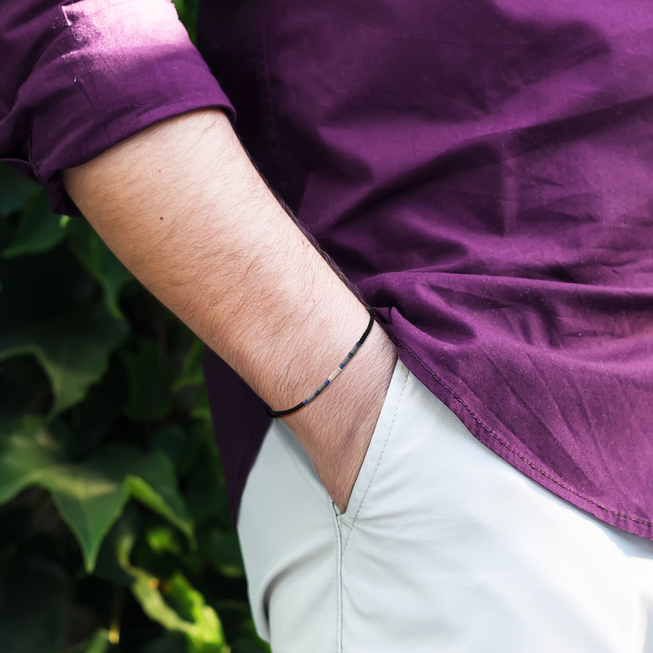 Gemstone Cylinder Sterling Pull Cord Bracelet