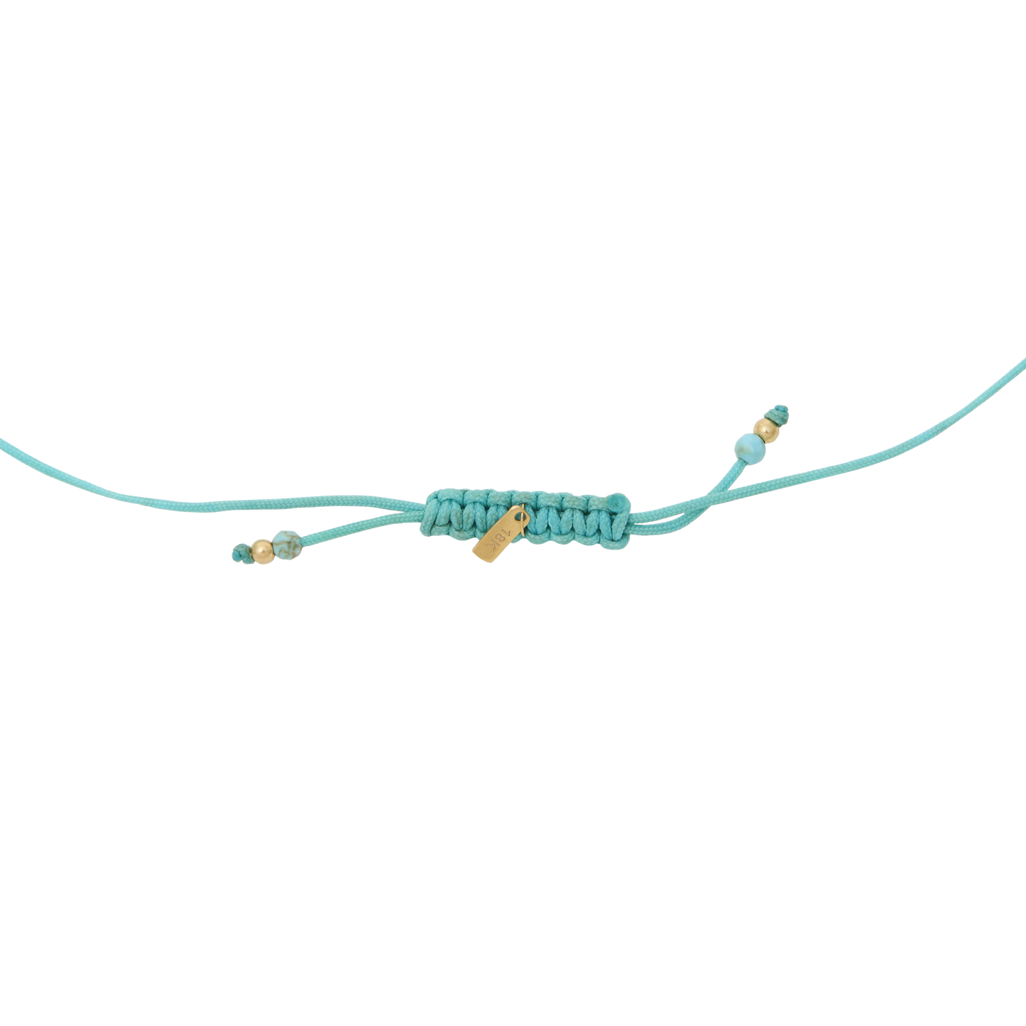 Adjustable turquoise waxed pull-cord bracelet with square macramé sliding knot closure gold vermeil