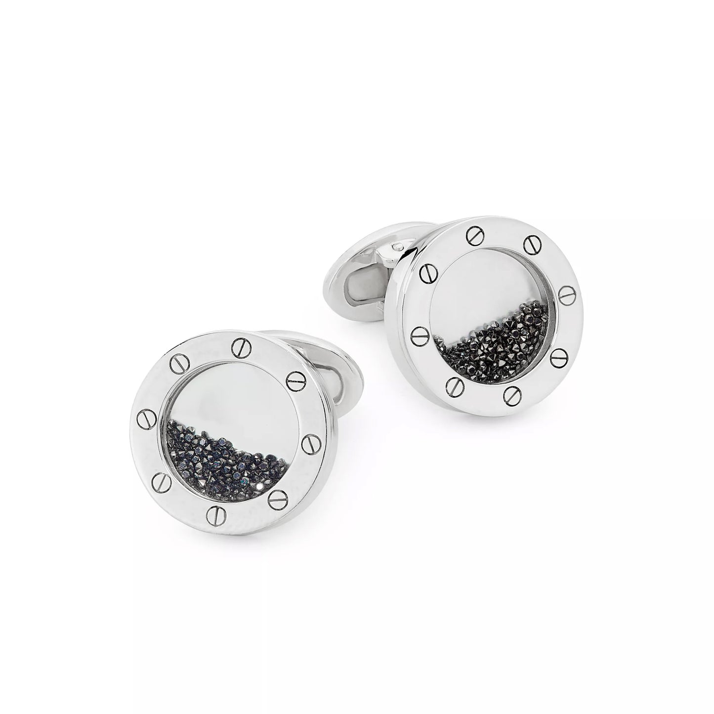 Rivet Rim Black Diamond Shaker Sterling Cufflinks