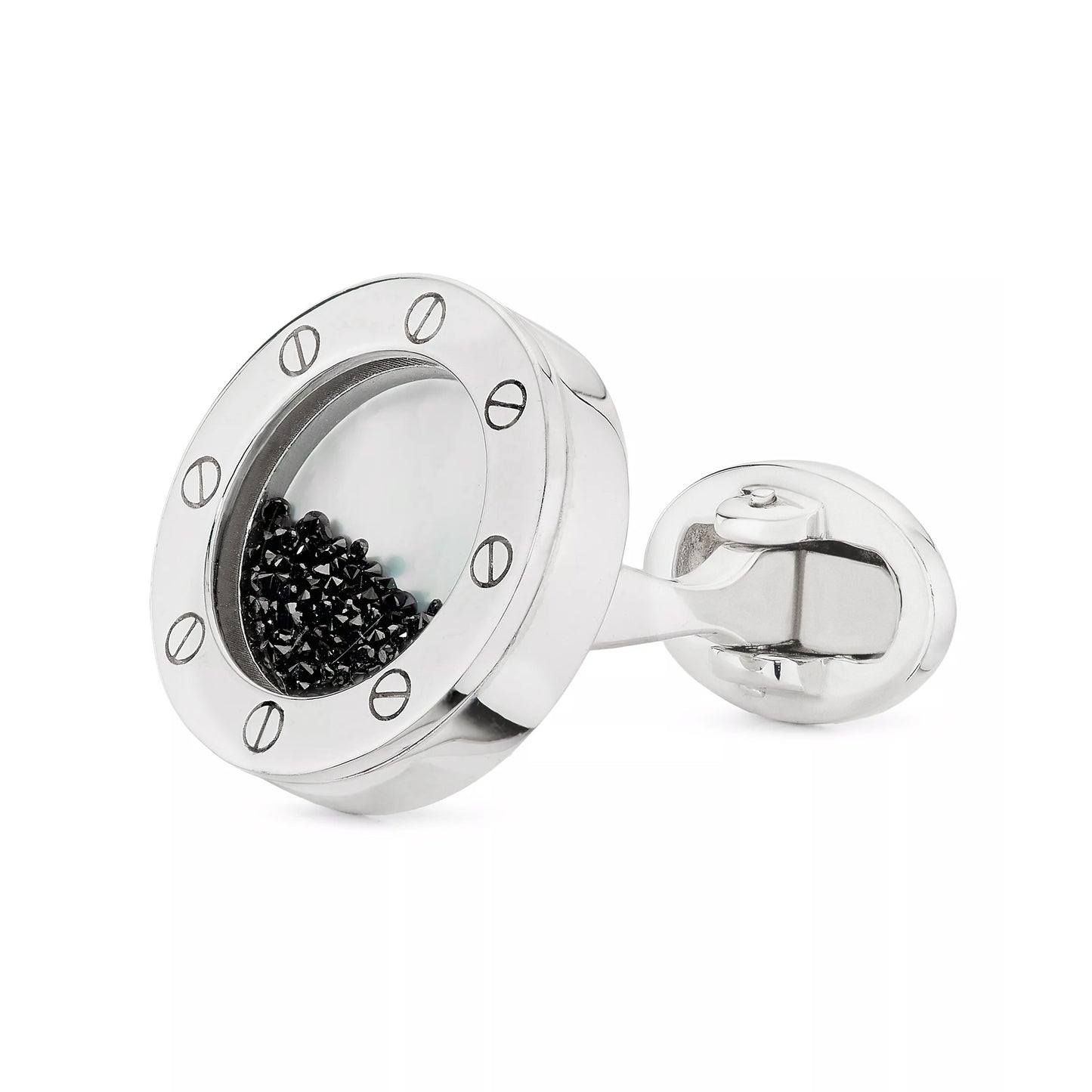 Rivet Rim Black Diamond Shaker Sterling Cufflinks