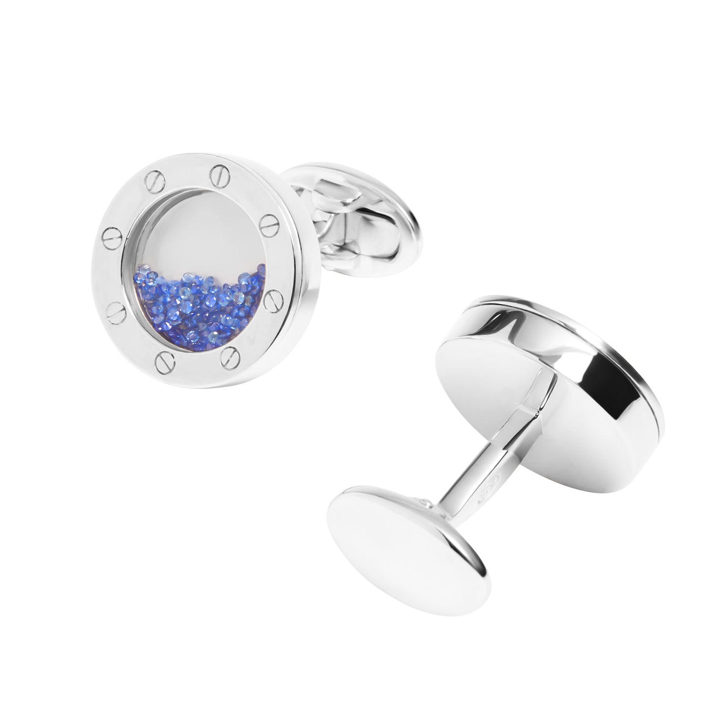 Rivet Rim Blue Sapphire & Mother of Pearl Shaker Sterling Cufflinks