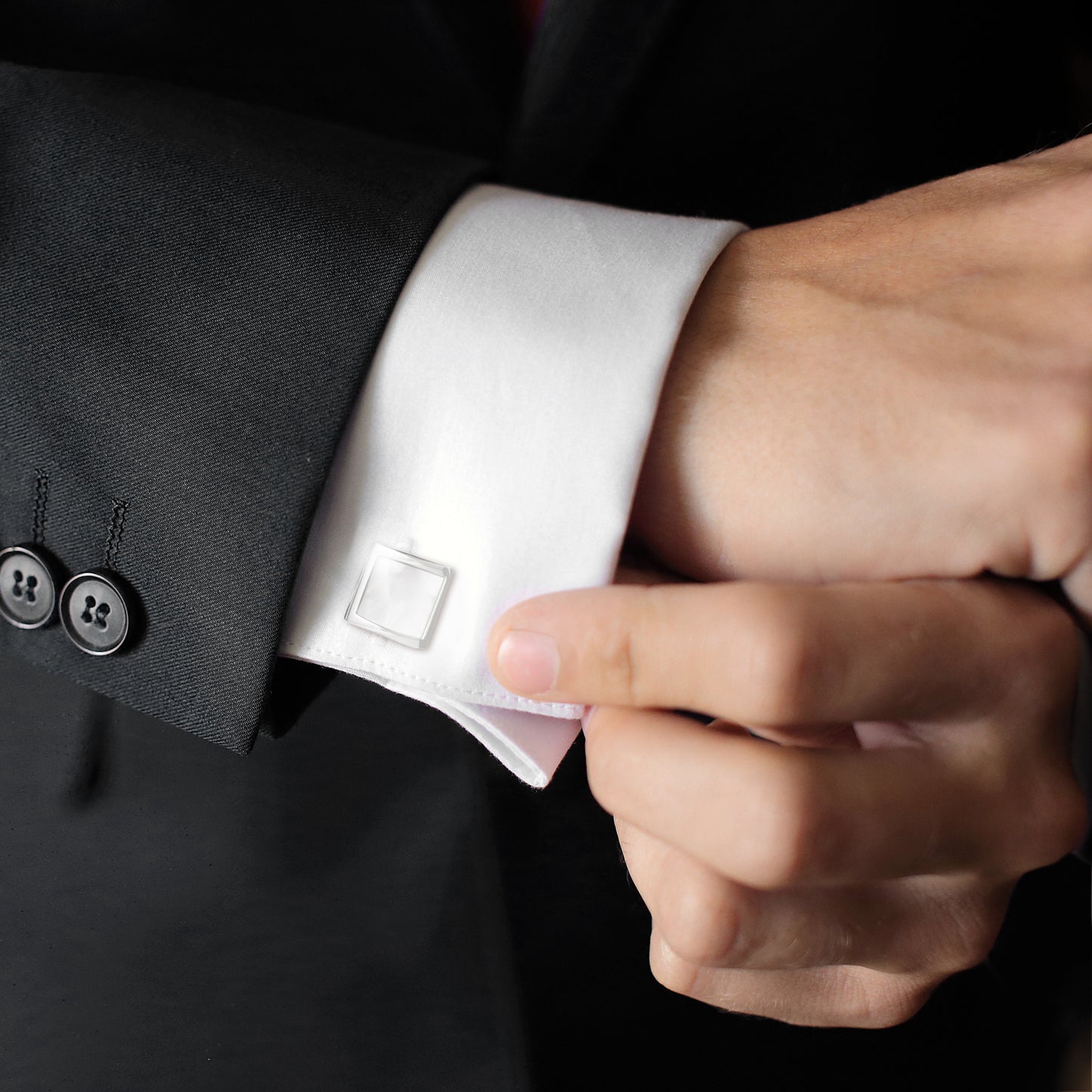 Mother of Pearl Curved Square Sterling Cufflinks