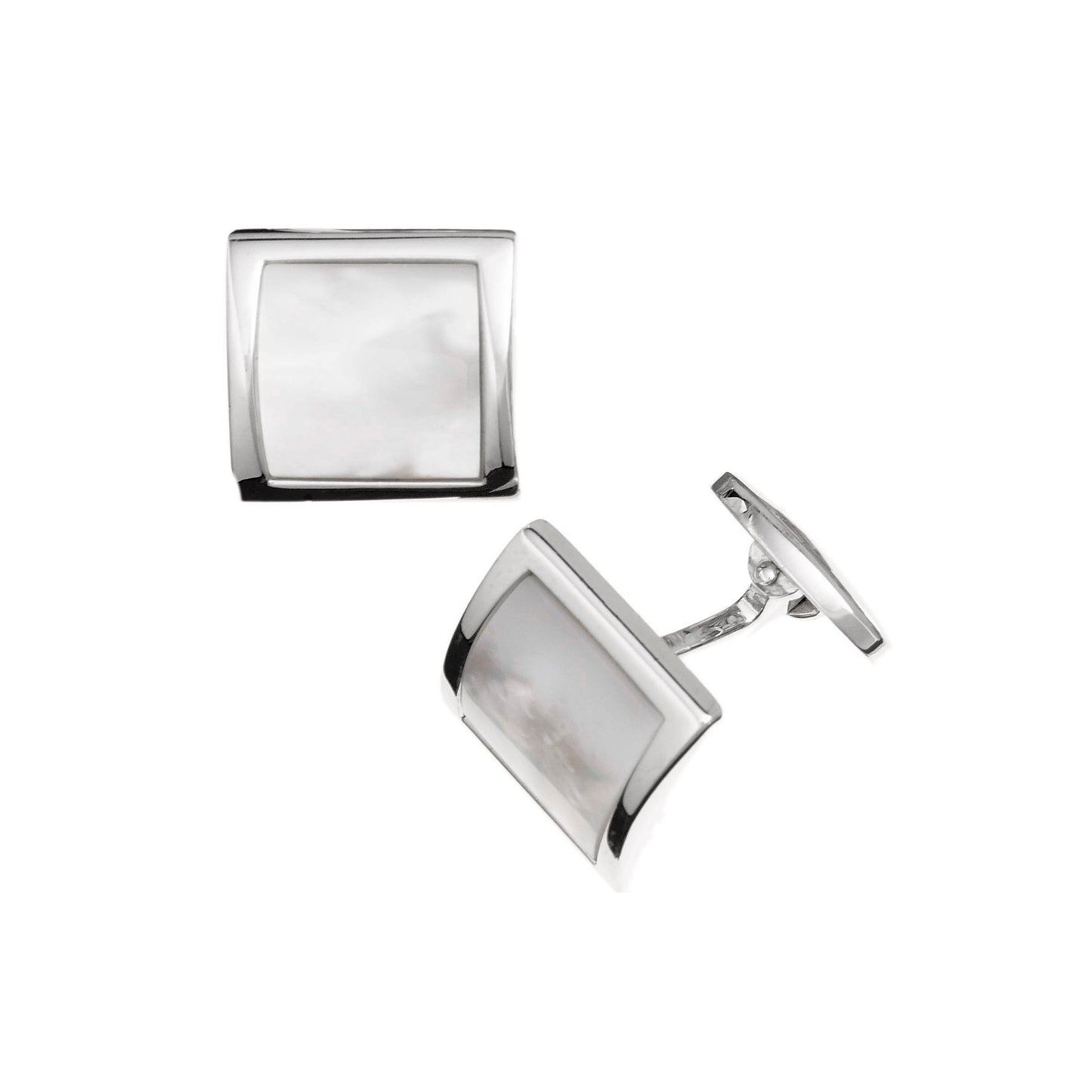 Mother of Pearl Curved Square Sterling Cufflinks