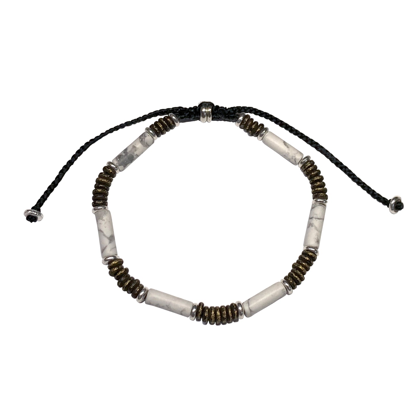 Gemstone Cylinder Sterling Pull Cord Bracelet