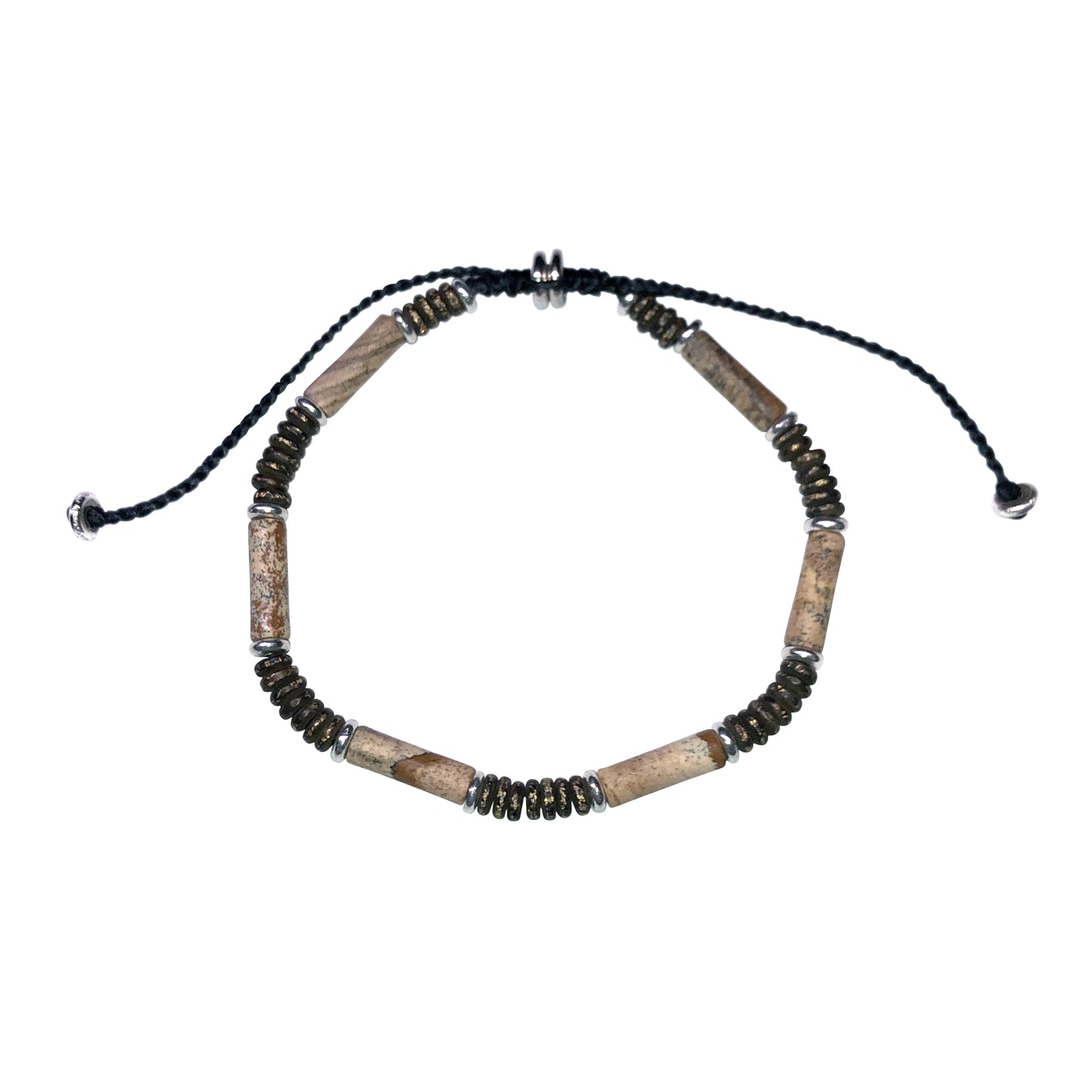 Gemstone Cylinder Sterling Pull Cord Bracelet