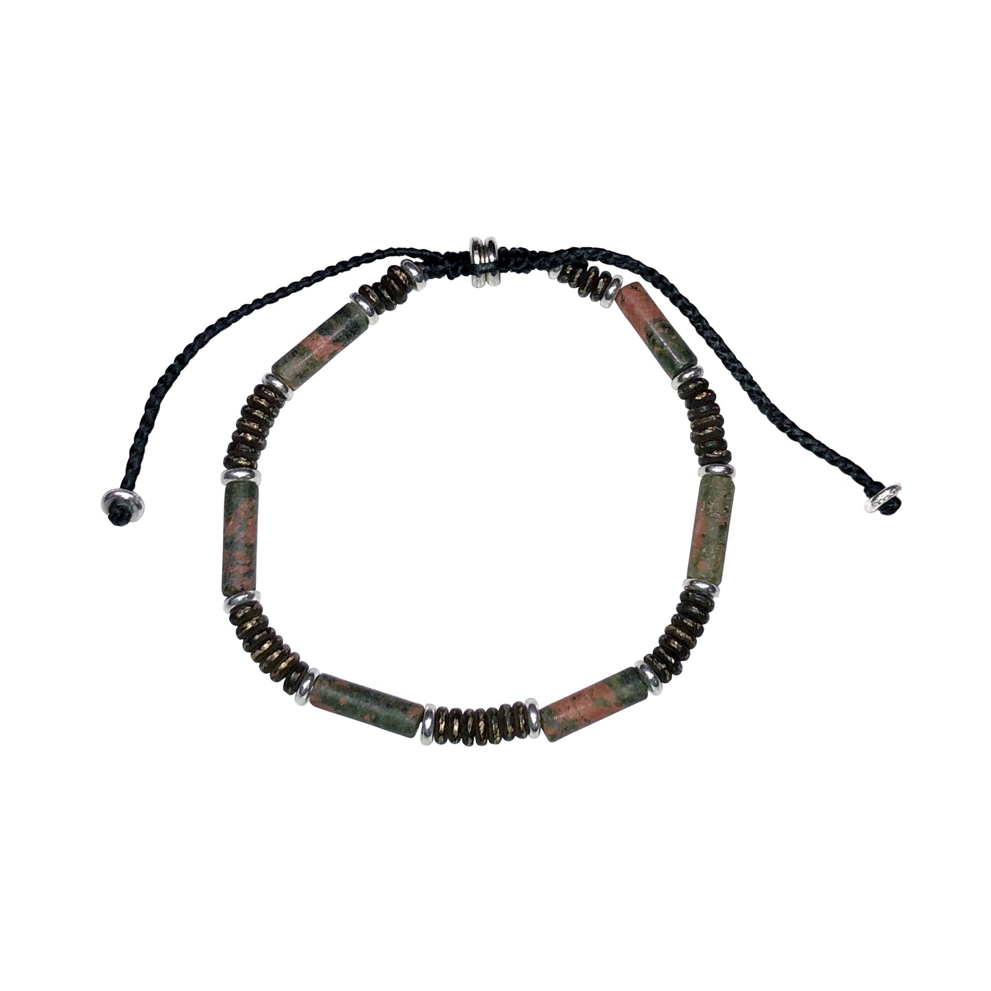 Gemstone Cylinder Sterling Pull Cord Bracelet