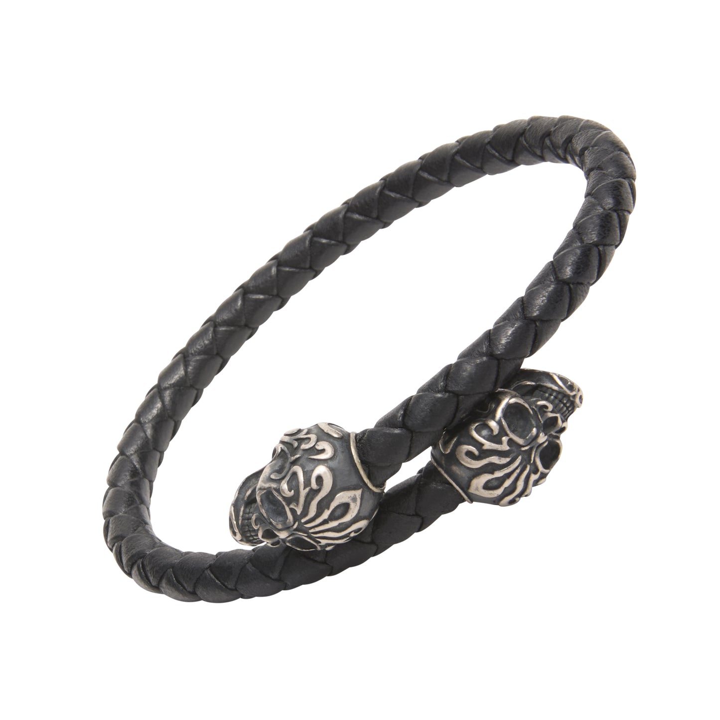 Skull Leather Sterling Spring Bracelet