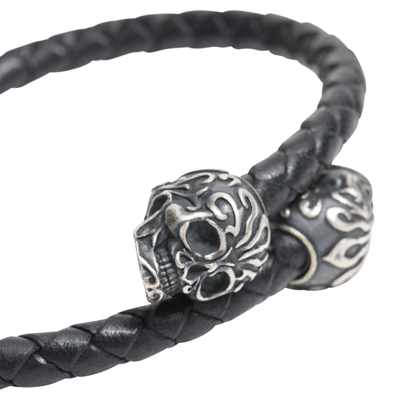 Skull Leather Sterling Spring Bracelet