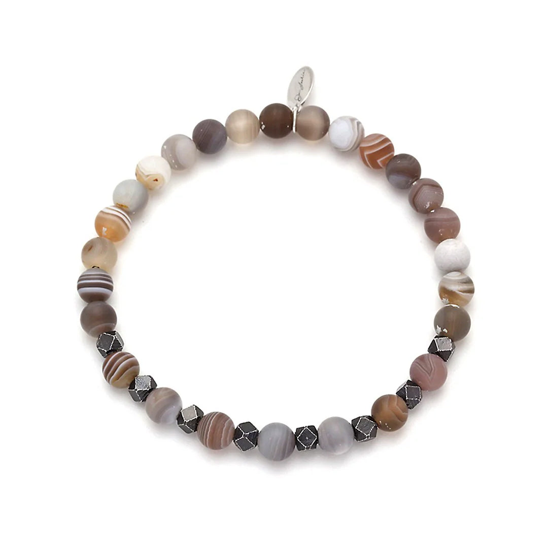 Agate & Burnished Silver  Flex Bracelet