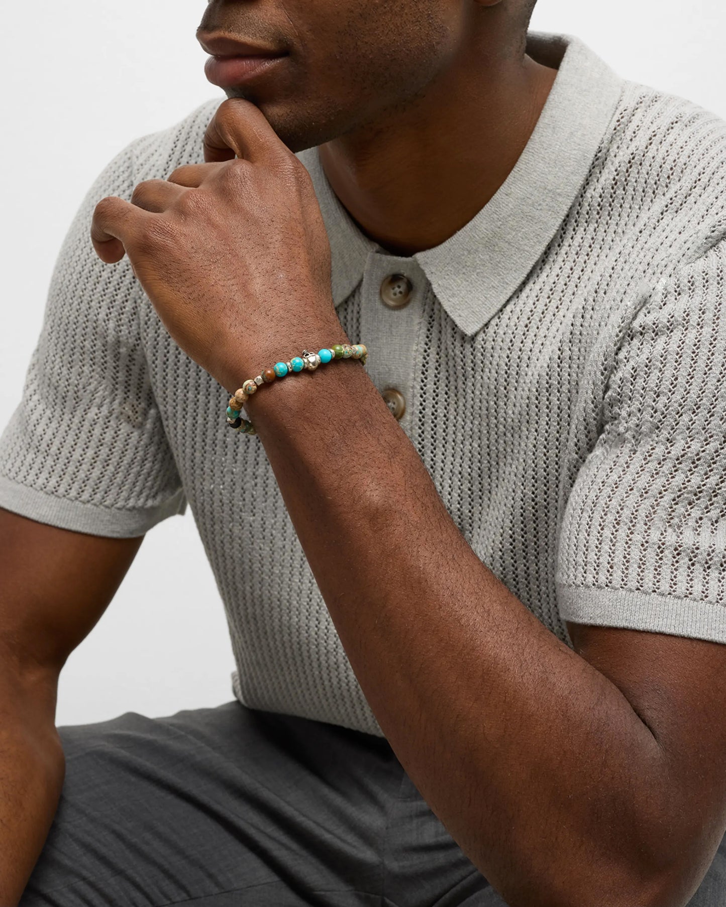 Skull Chrysocolla & Agate Stretch Bracelet