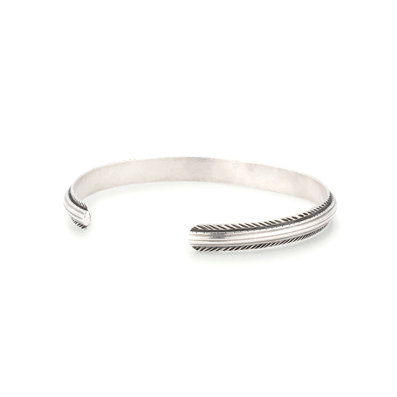 Sterling silver oxidized rope-edge triple-channel open cuff bracelet top-down profile showing polished center rail and oxidized twisted rope border by Jan Leslie