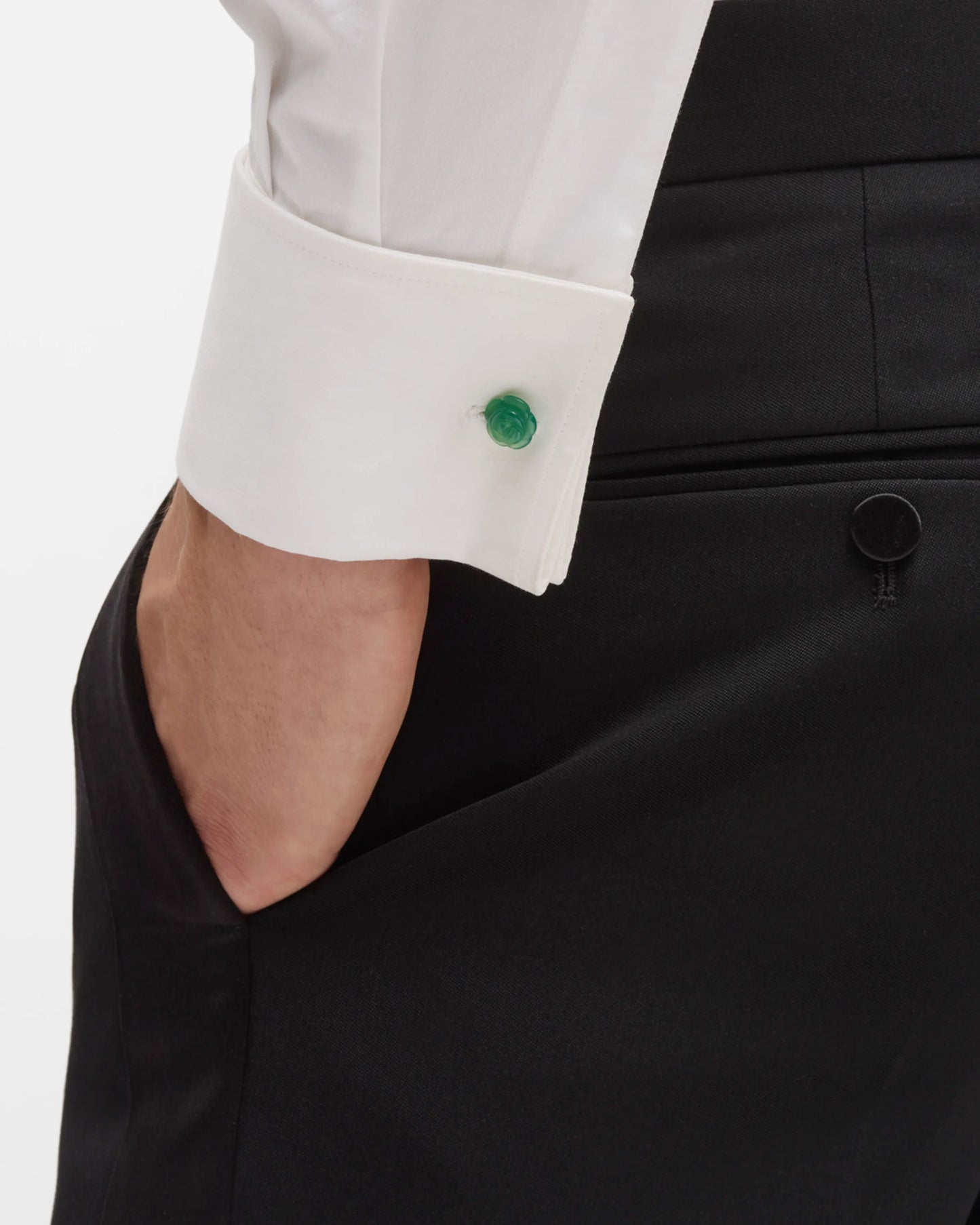 Rose Carved Green Agate Sterling Cufflinks & Studs