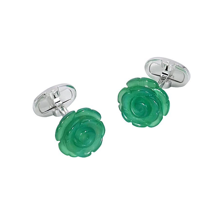 Rose Carved Green Onyx Sterling Cufflinks