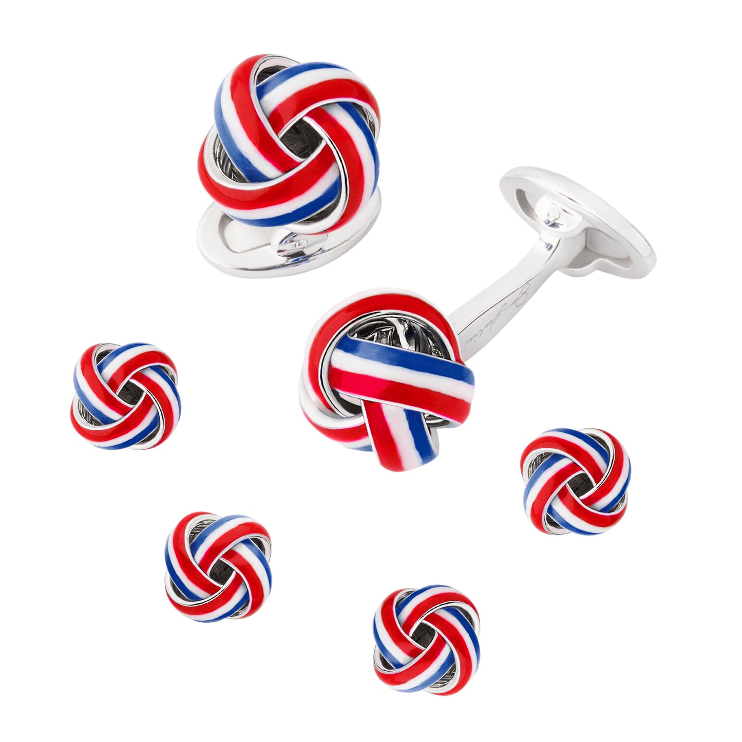 Red White & Blue Enamel Knot Sterling Cufflinks & Studs