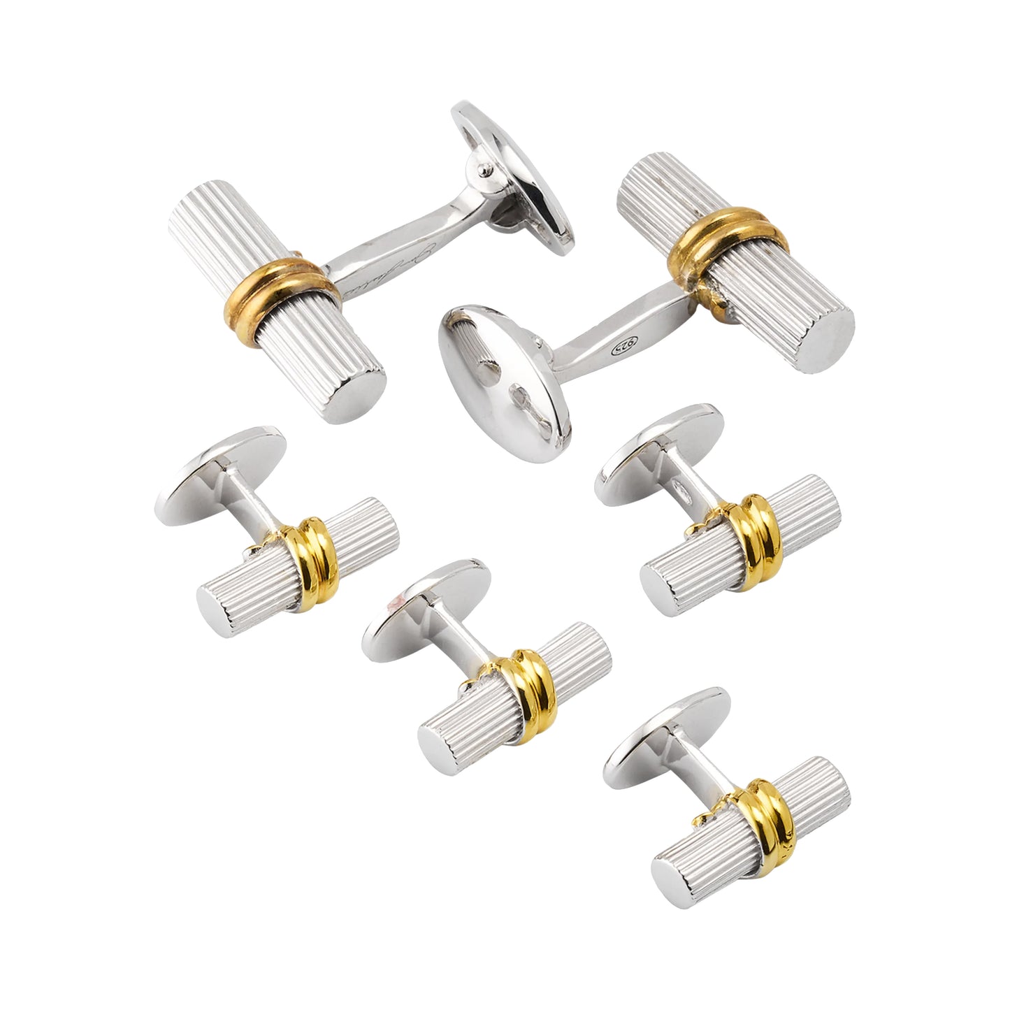 Roman Pillar Sterling Cufflinks and Studs 18K Gold Vermeil Set