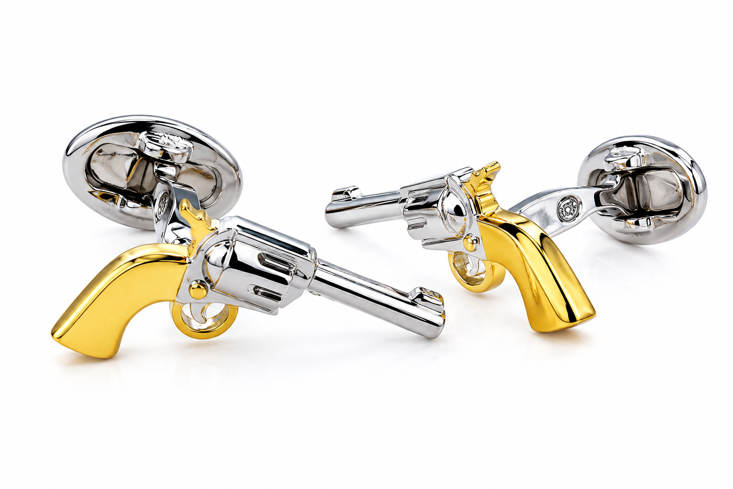 3D revolver pistol cufflink pair