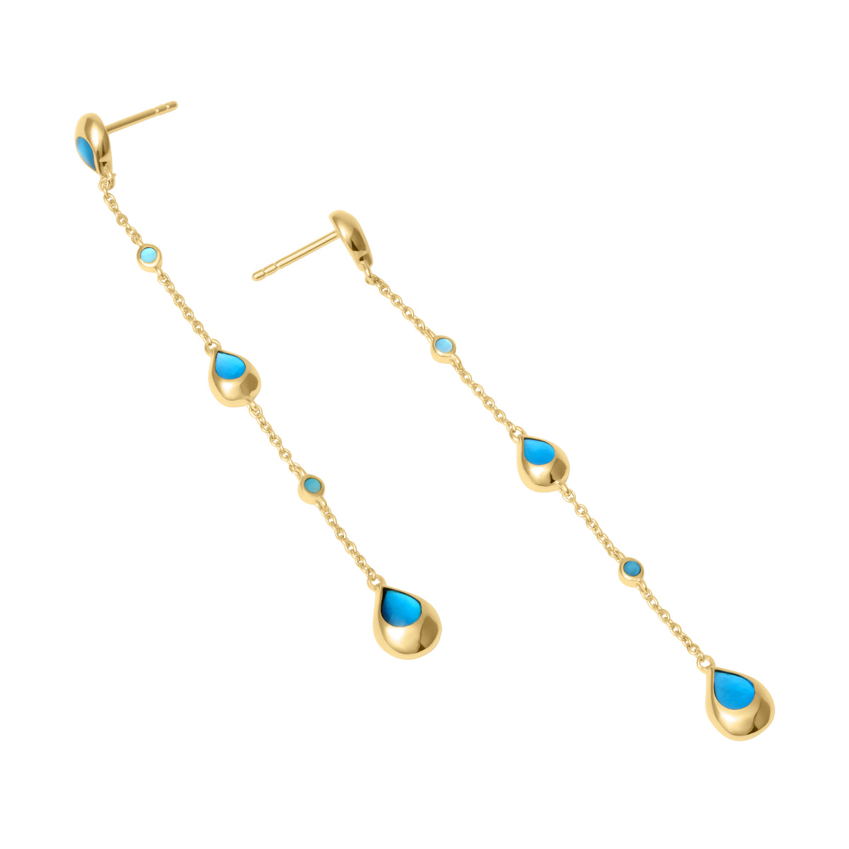 Turquoise teardrop station drop earrings in gold vermeil