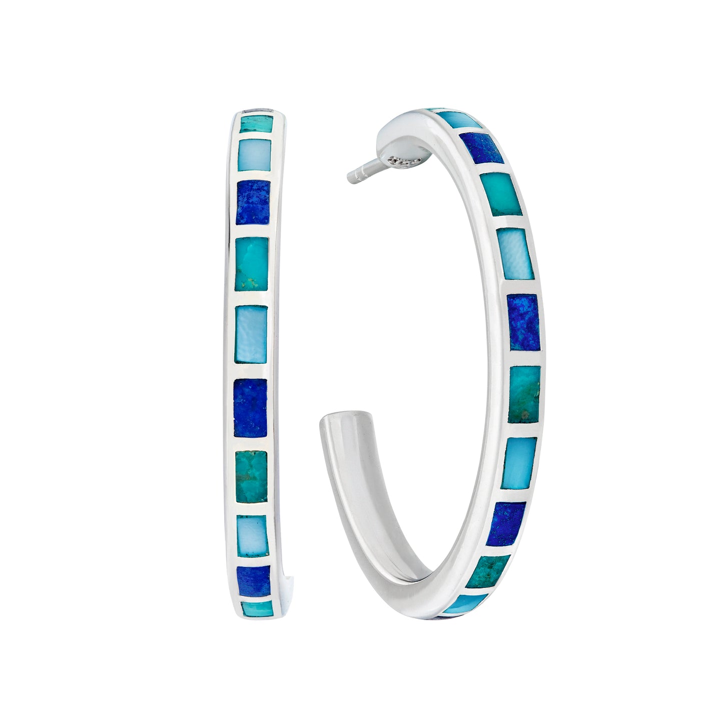 Dash Circle Tonal Blue Sterling Hoop Earrings