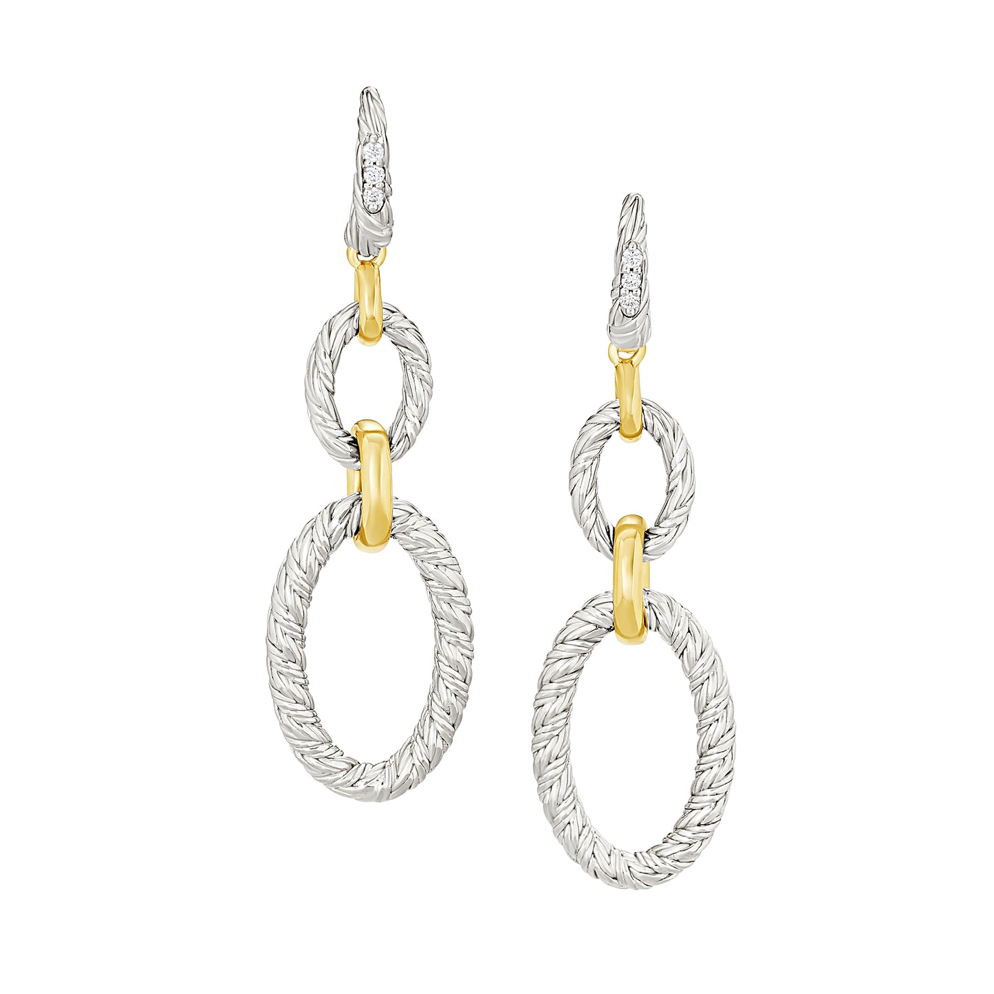 Foxtail Chain 18k Gold and Sterling Double Oval Earrings