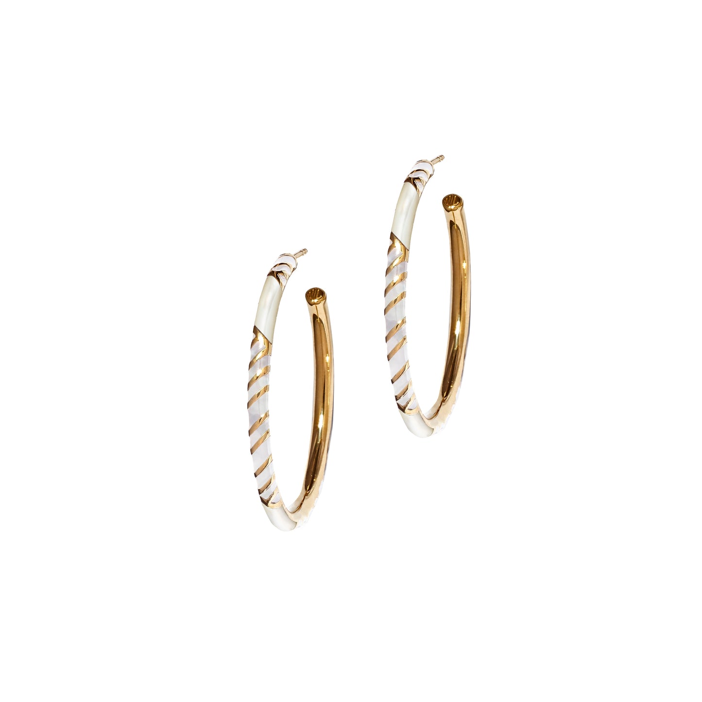 Stripe Enamel & Gemstone Sterling Silver 35mm Hoop Earrings
