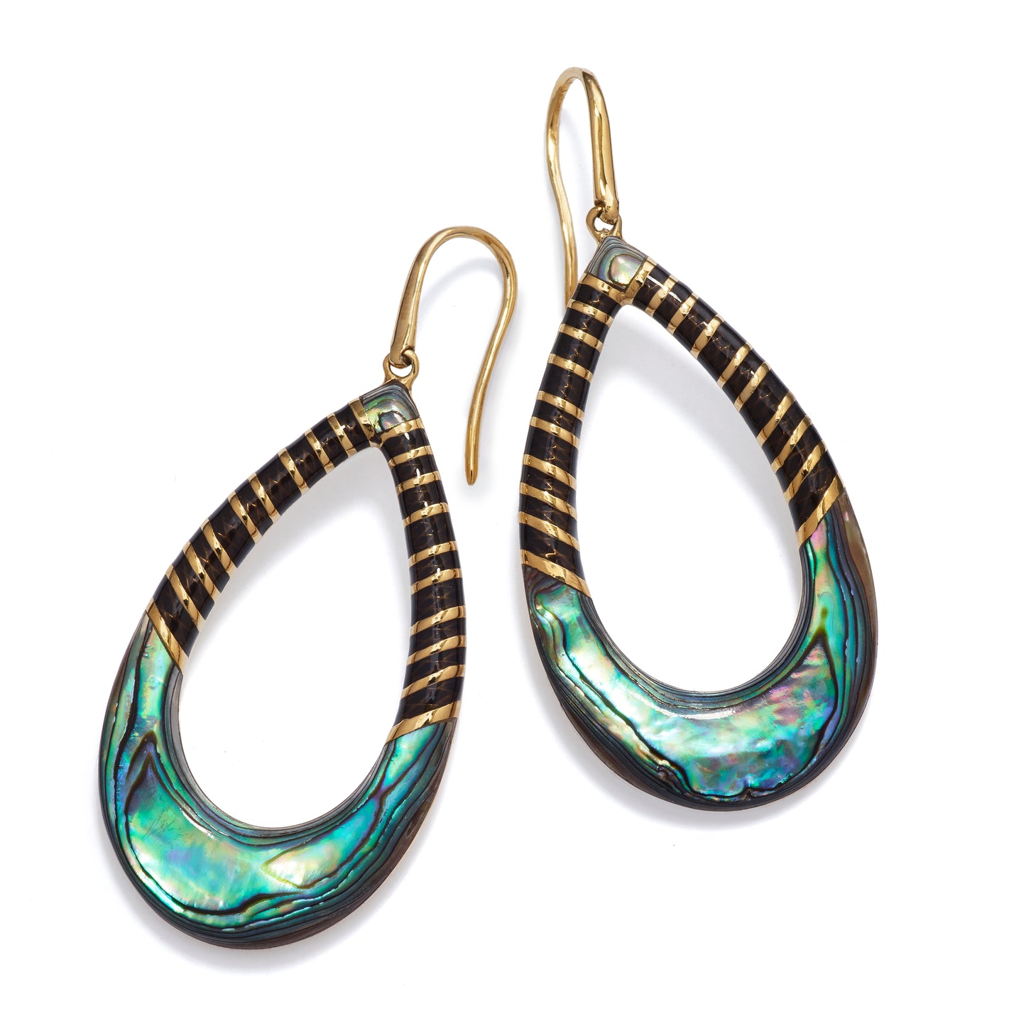 Stripe Enamel and Mother of Pearl Gemstone Teardrop 18K Gold Vermeil Sterling Silver Earrings