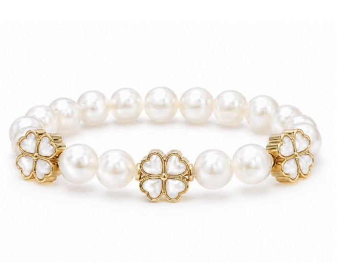 Four Leaf Clover and Pearls Gold Vermeil Bracelet