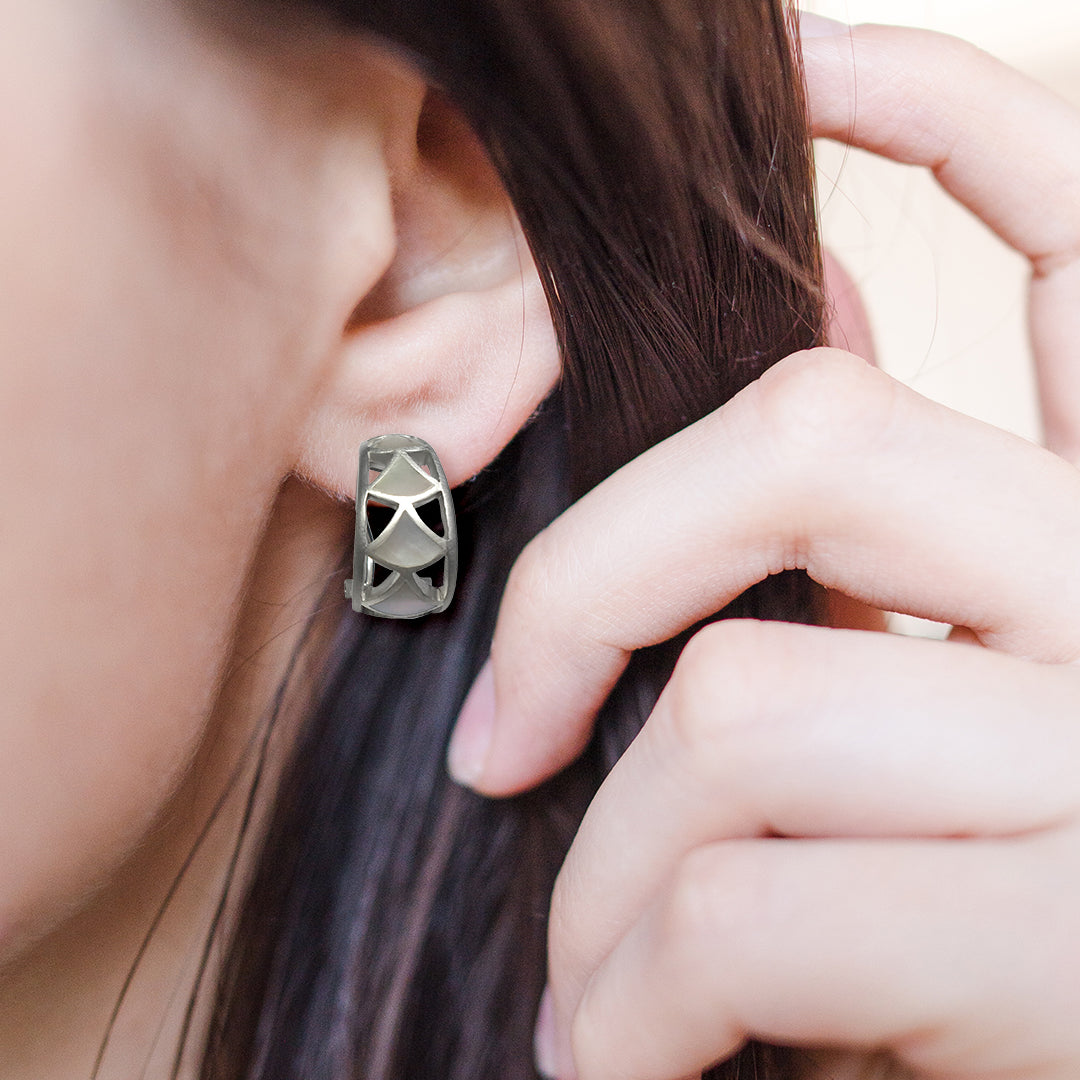 Koi Mother of Pearl Matte Sterling Hoop Earrings