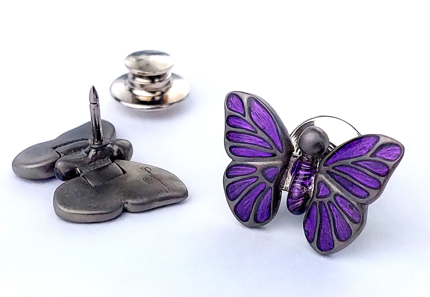 Hand Painted Enamel Butterfly Sterling Silver Lapel Pin