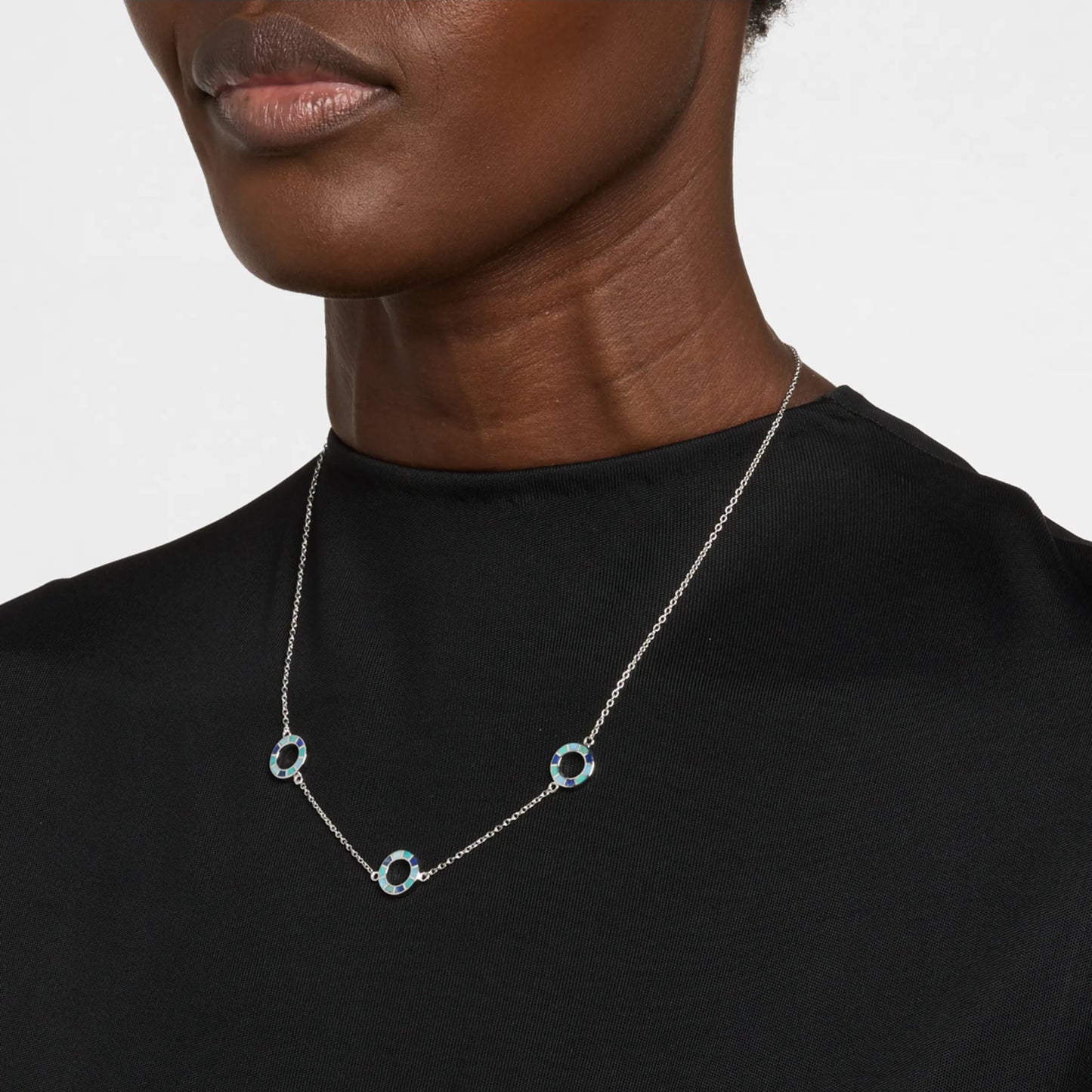 Dash Circle 3 Station Tonal Blue Sterling Necklace