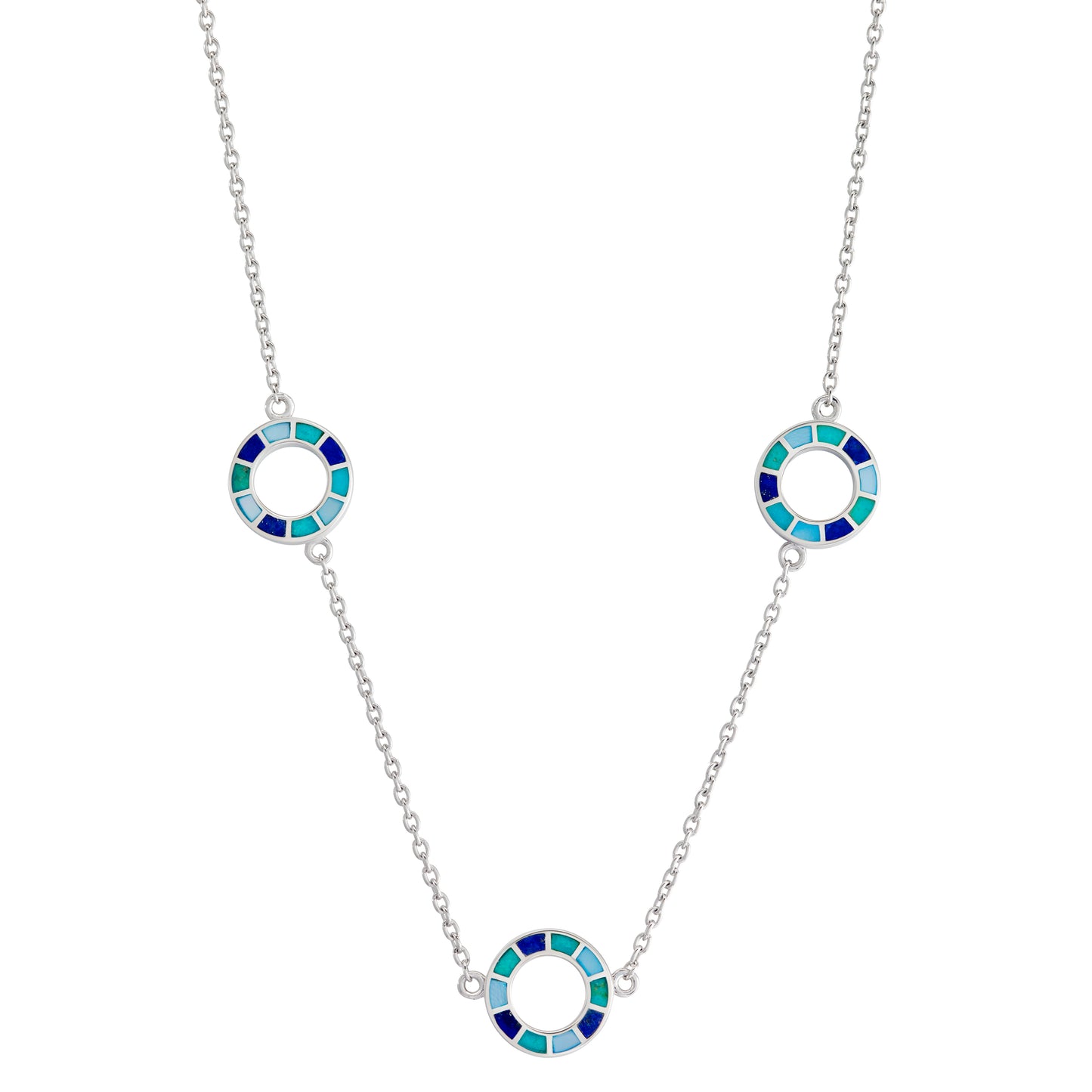 Dash Circle 3 Station Tonal Blue Sterling Necklace