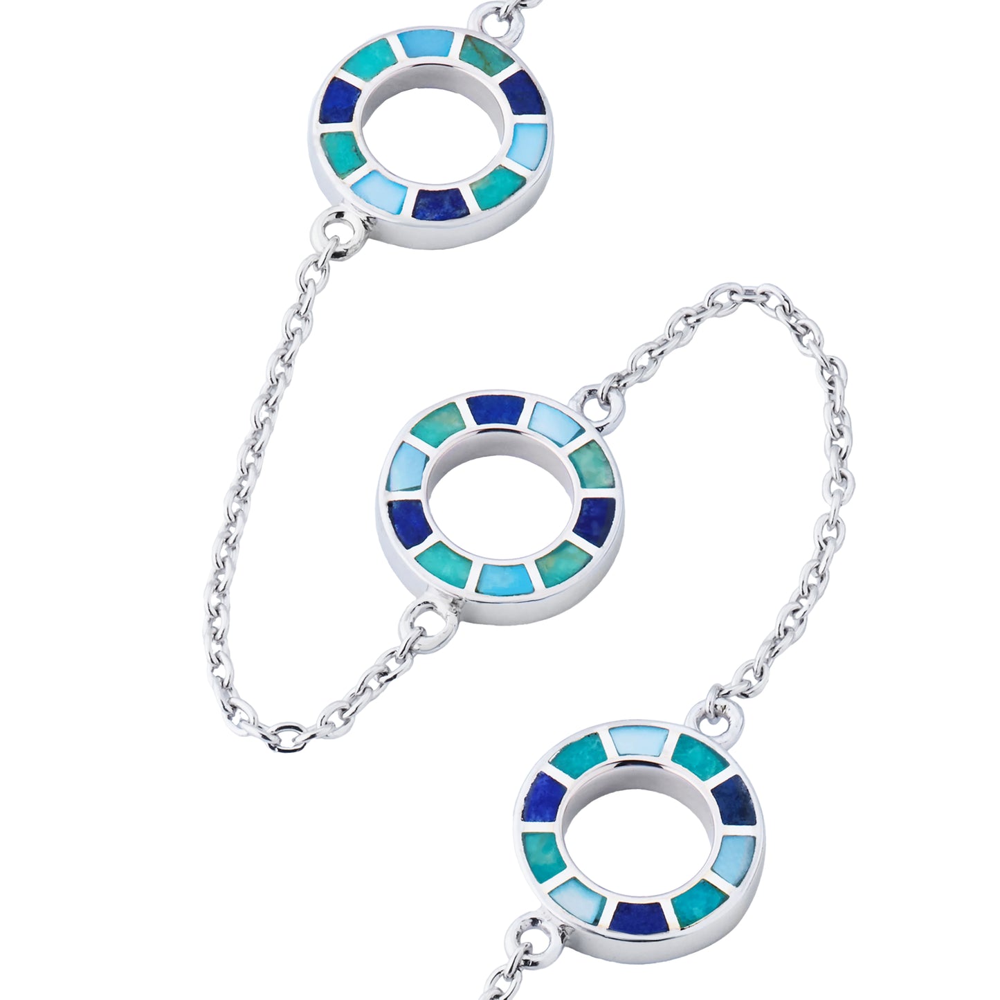 Dash Circle 3 Station Tonal Blue Sterling Necklace