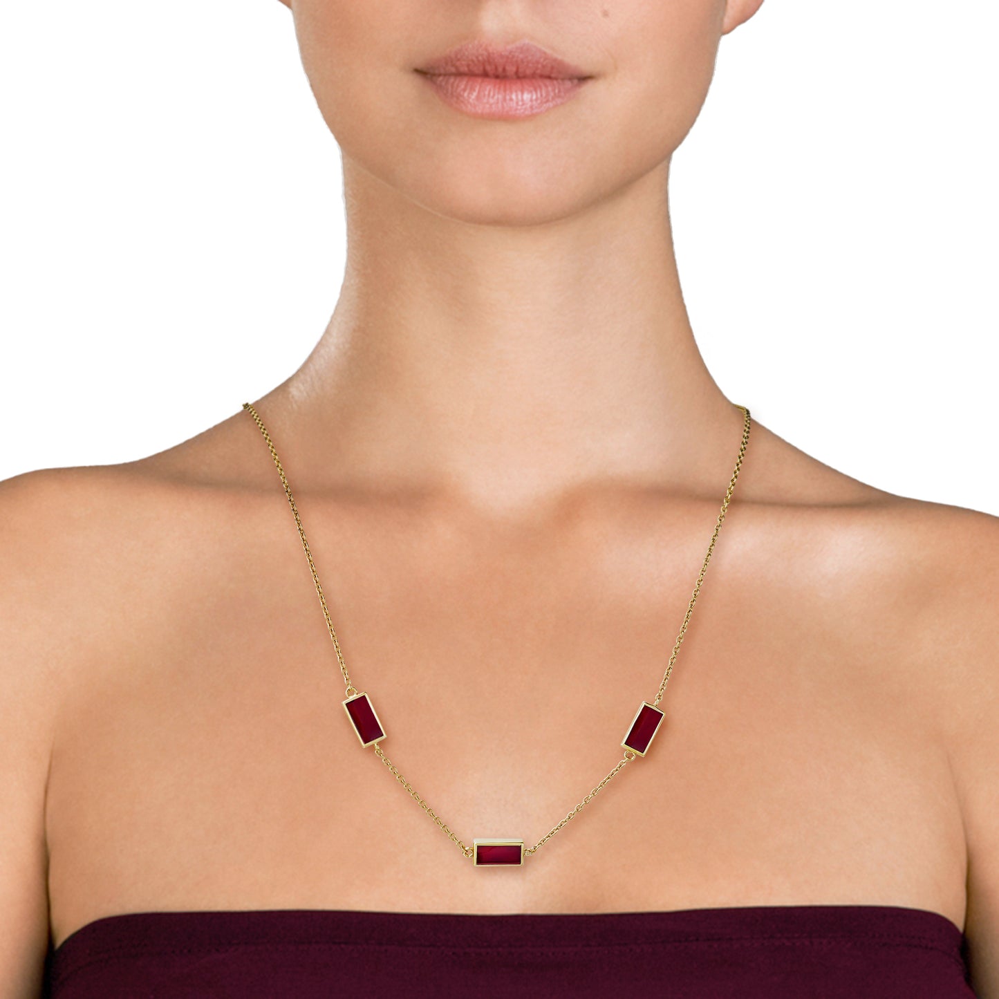 Dash Gemstone Triple Station Gold Vermeil Sterling Necklace