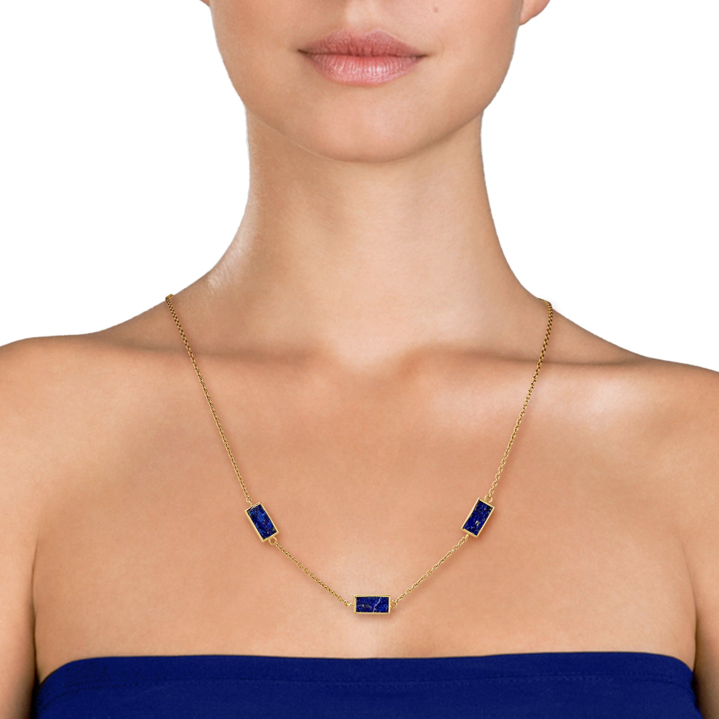 Dash Gemstone Triple Station Gold Vermeil Sterling Necklace