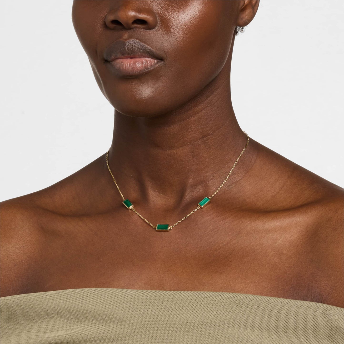 Dash Rectangle Gemstone Triple Station Gold Vermeil Sterling Necklace