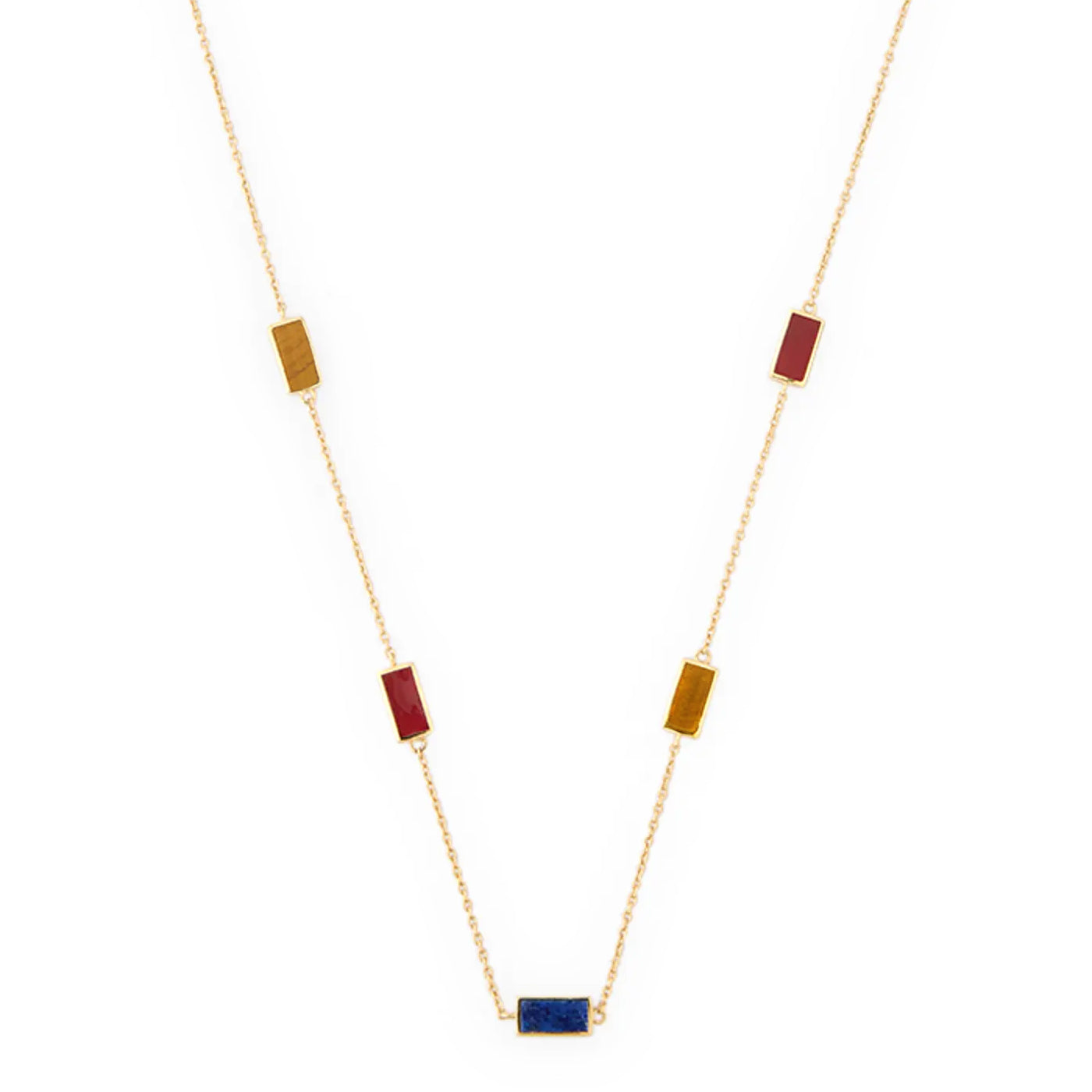 Dash Rectangle Gemstone Multicolor Five Station Gold Vermeil Sterling Necklace