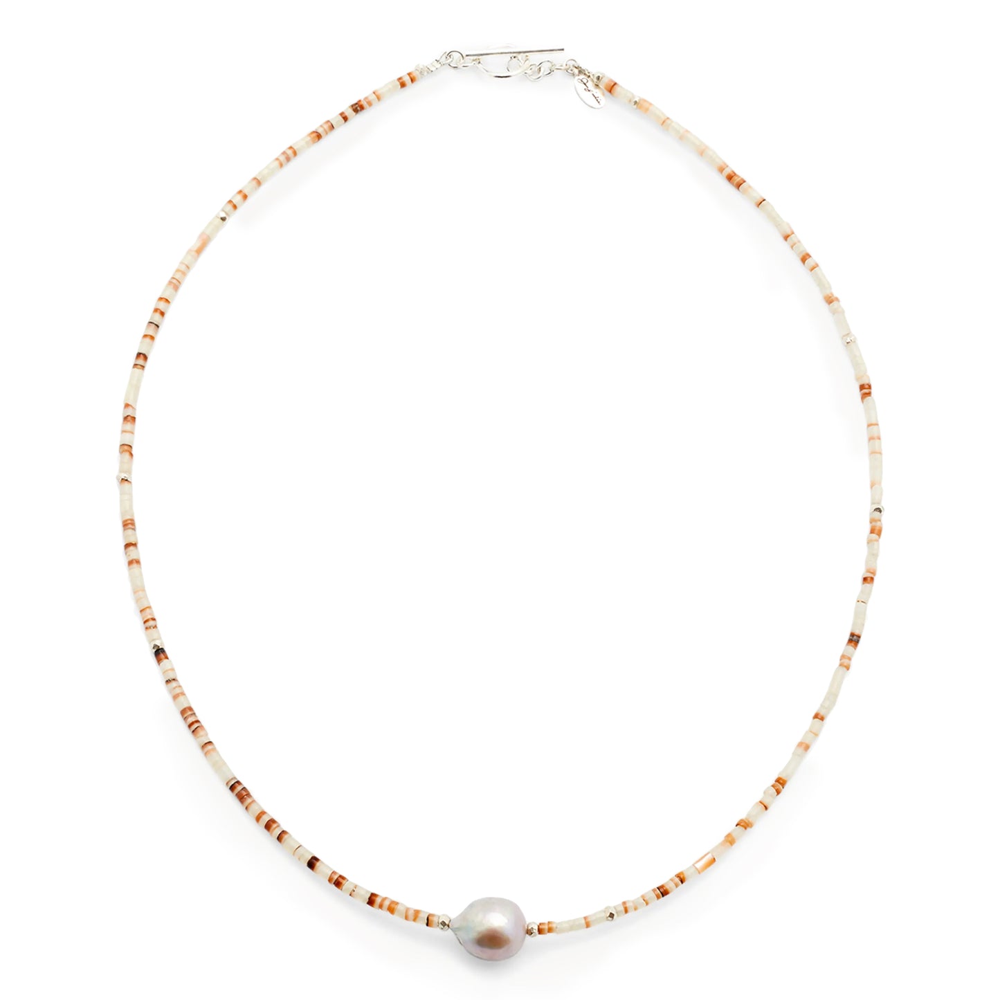 Freshwater Pearl Center White Shell Beaded Necklace with Sterling Silver Accents I Jan Leslie Cufflinks and Accessories.