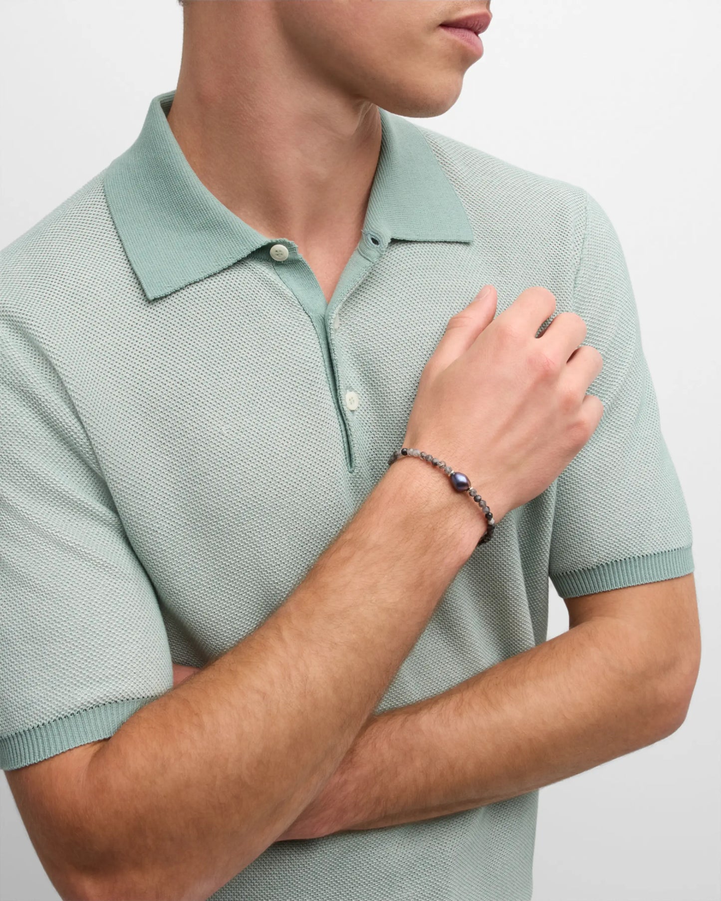 Rutliated Quartz Bracelet & Grey Pearl