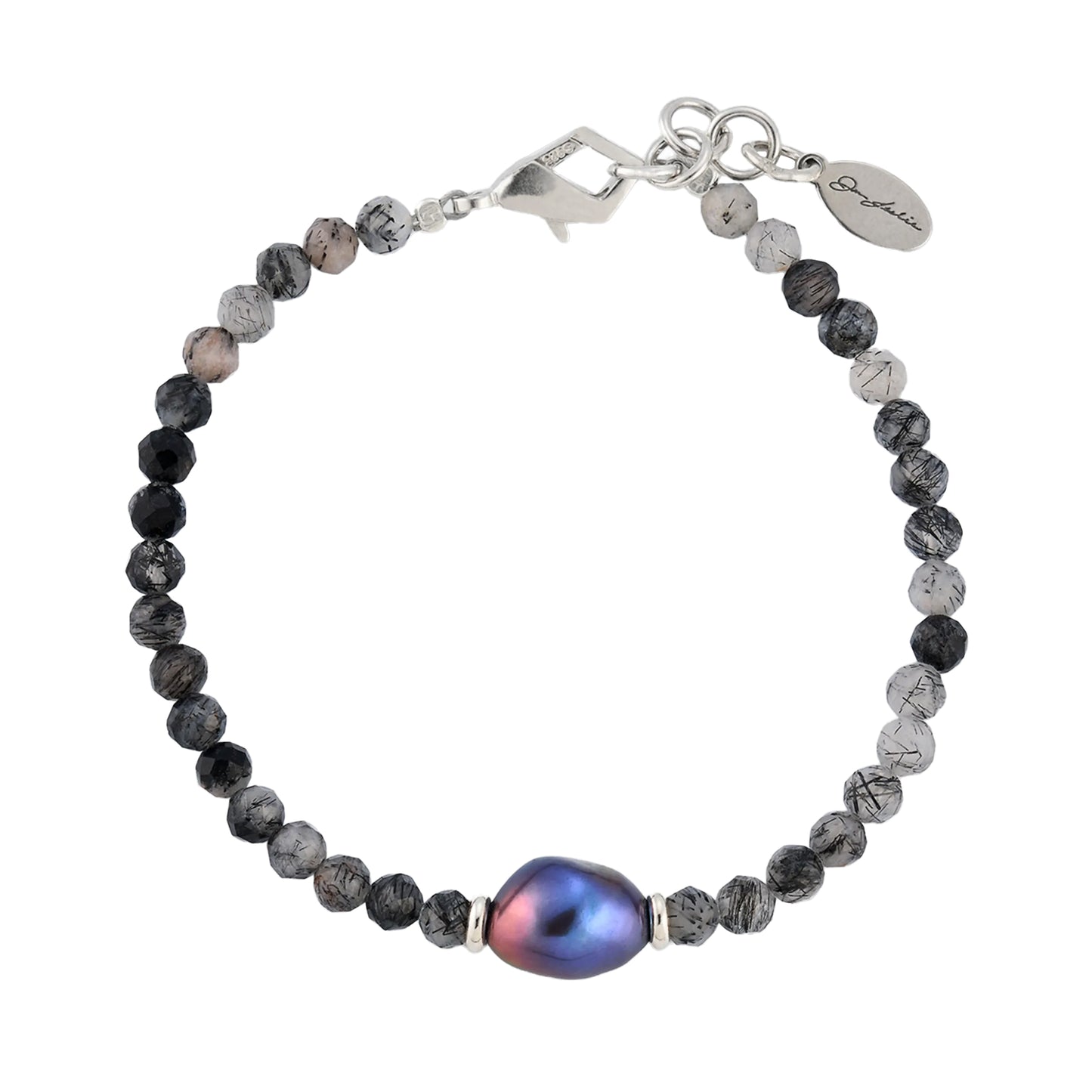 Rutliated Quartz Bracelet & Grey Pearl