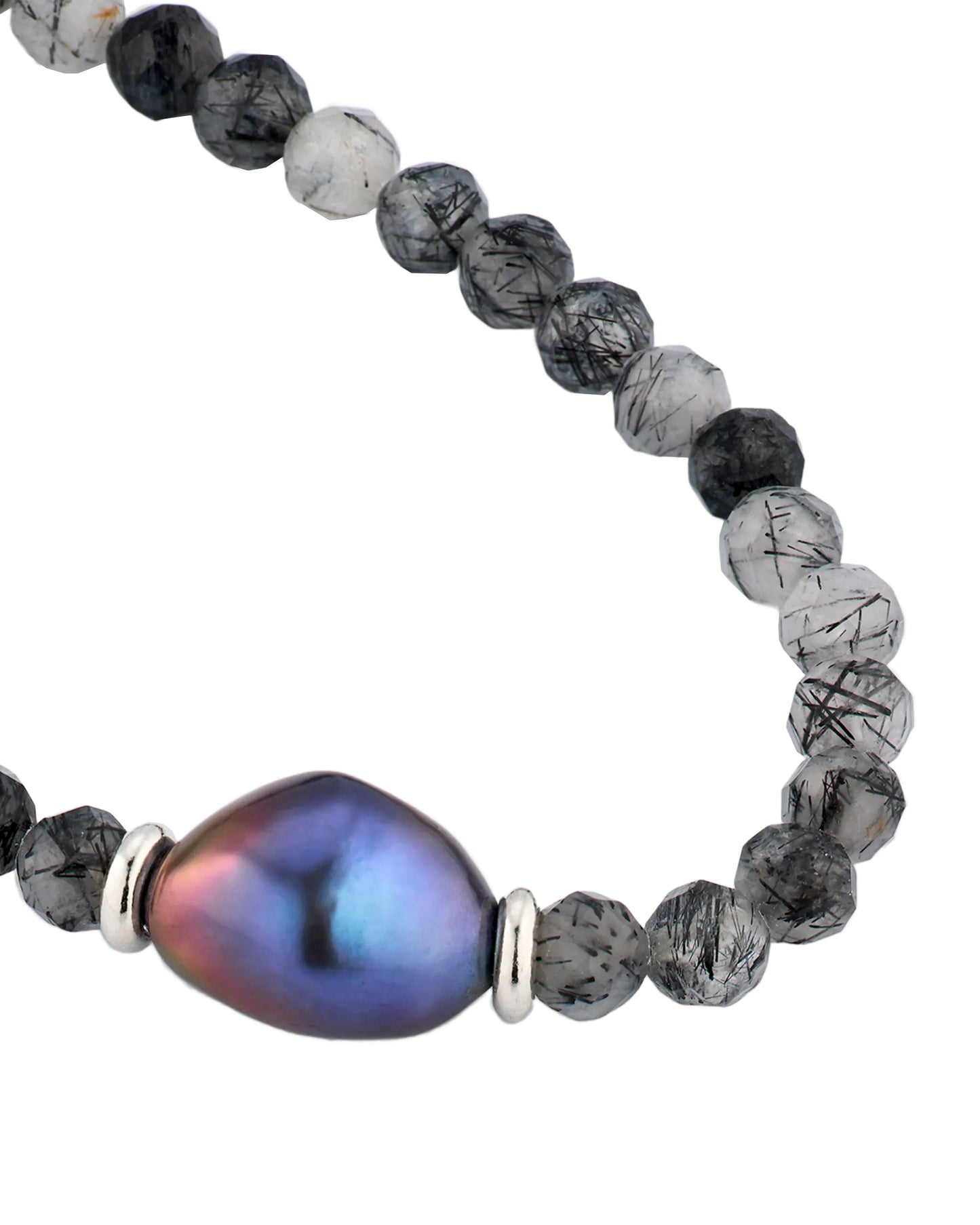 Rutliated Quartz Bracelet & Grey Pearl