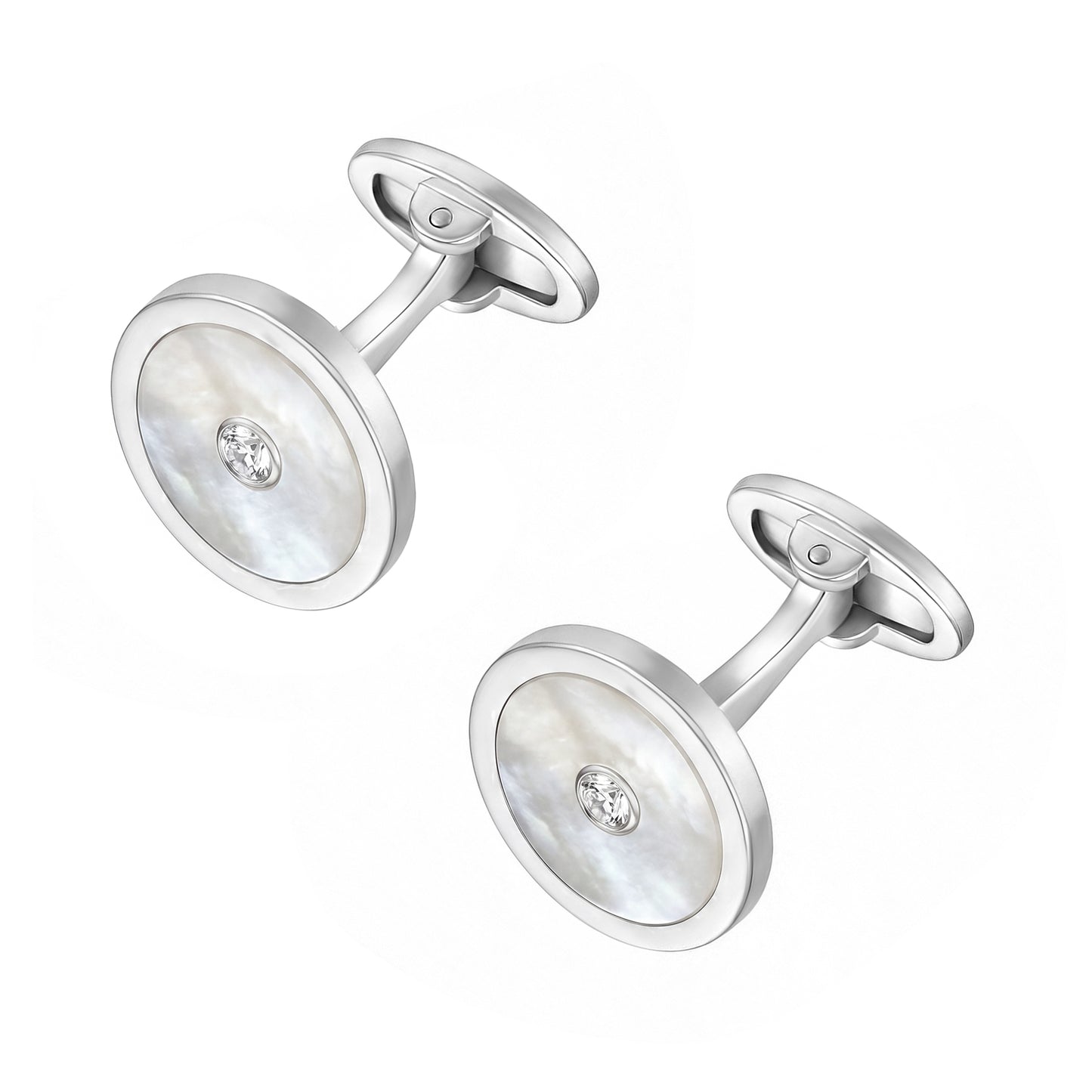 Gemstone and Diamond Sterling Silver Round Cufflinks