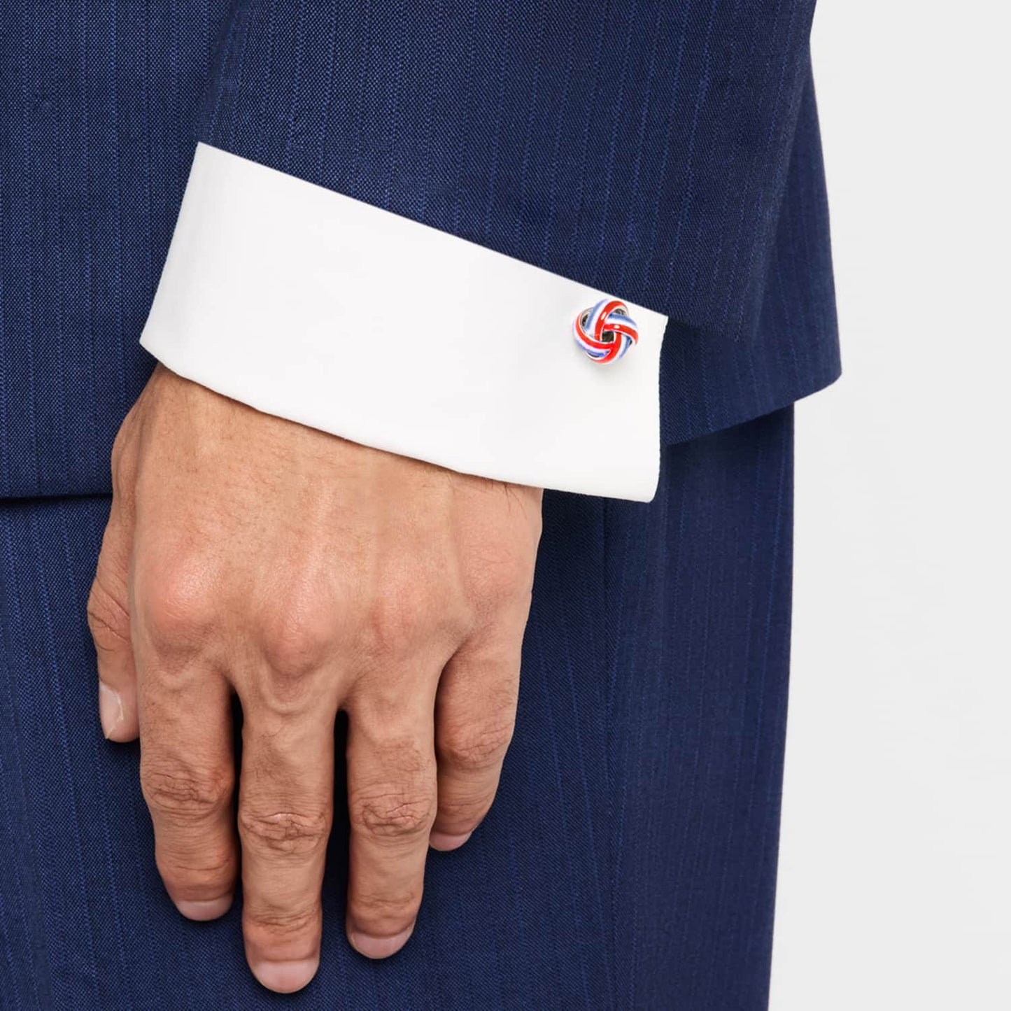 Red White & Blue Enamel Knot Sterling Cufflinks & Studs