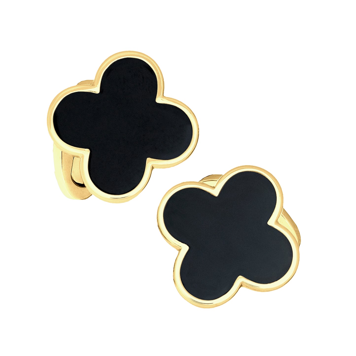 18kt Gold Four Leaf onyx Clover Cufflinks & Stud Set