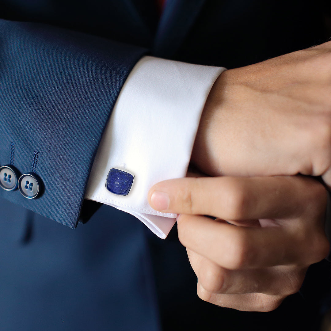 Domed Soft Square Blue Gemstone Sterling Cufflinks