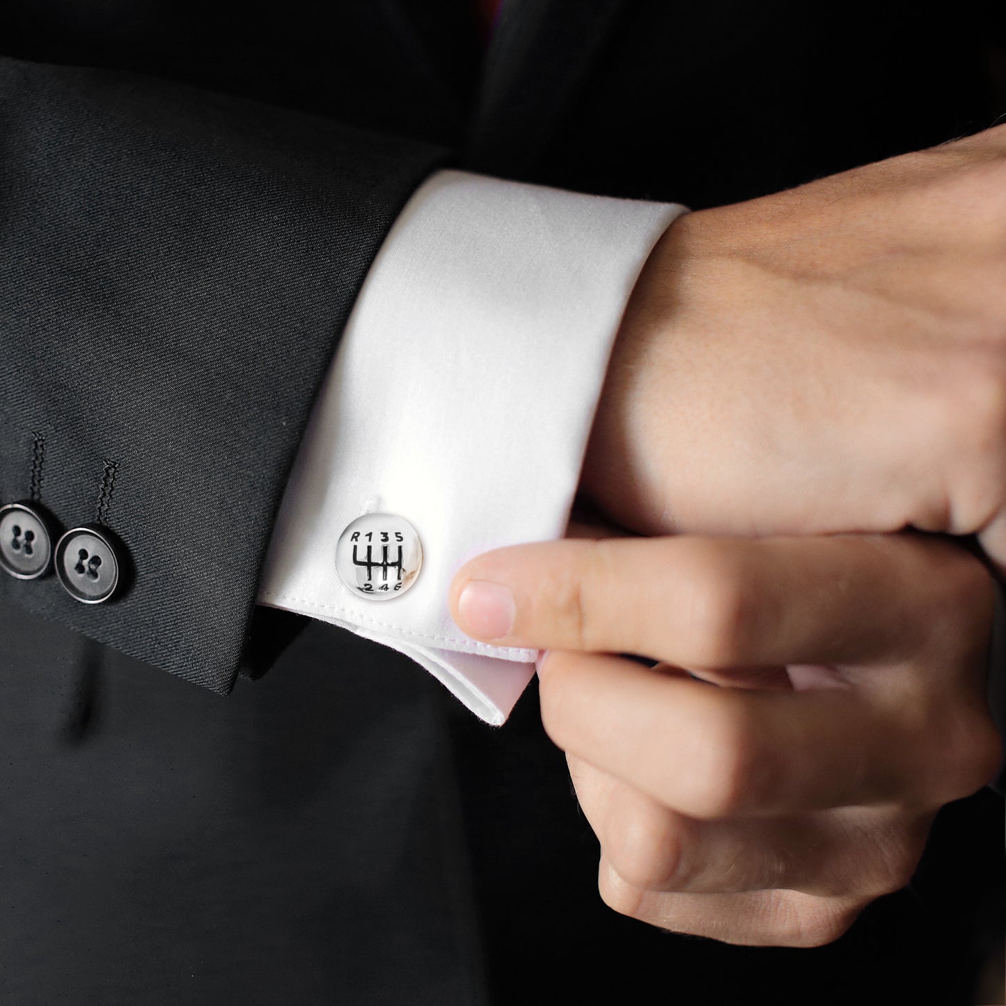 Stick Shift Sterling Cufflinks with Steering Wheel Back