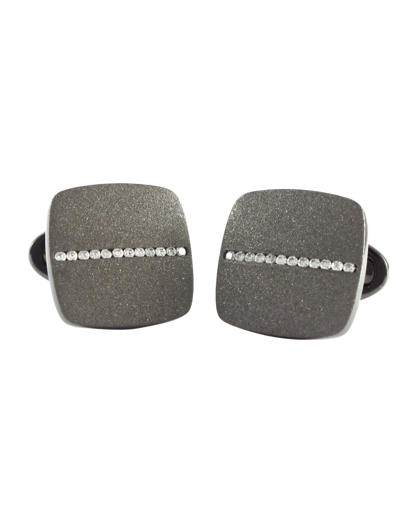 Brushed Sterling Cufflinks Diamonds