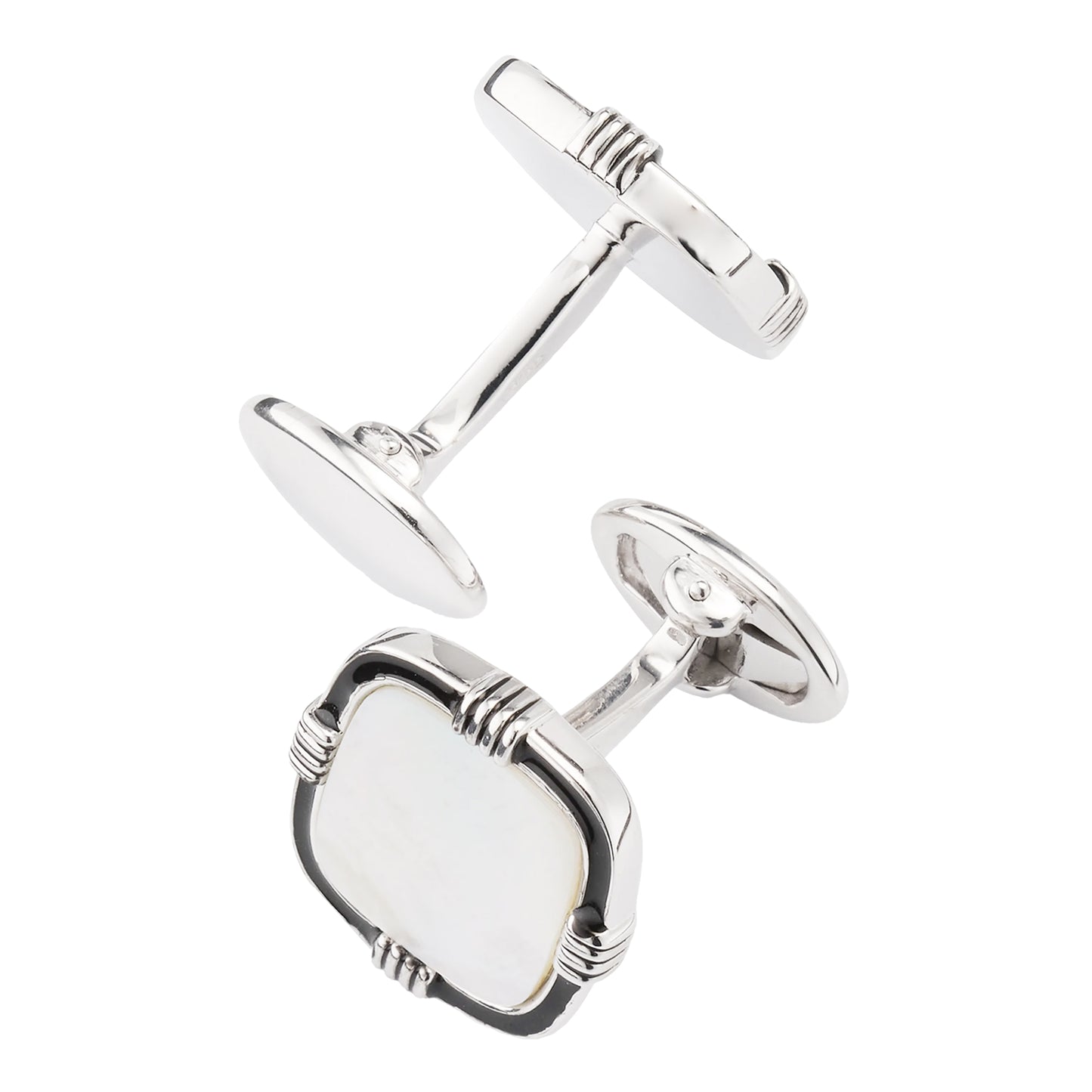 Gemstone Soft Square with Hand-Painted Frame Detail Sterling Silver Cufflinks I Jan Leslie