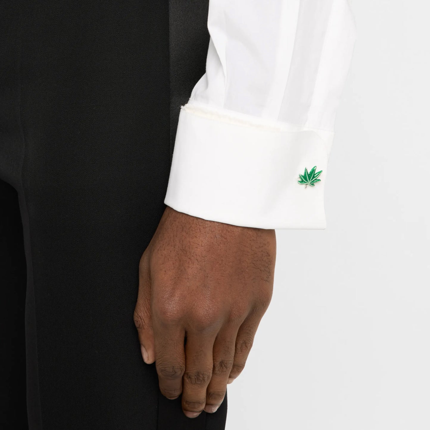 Cannabis Green Enamel Leaf Sterling Cufflinks