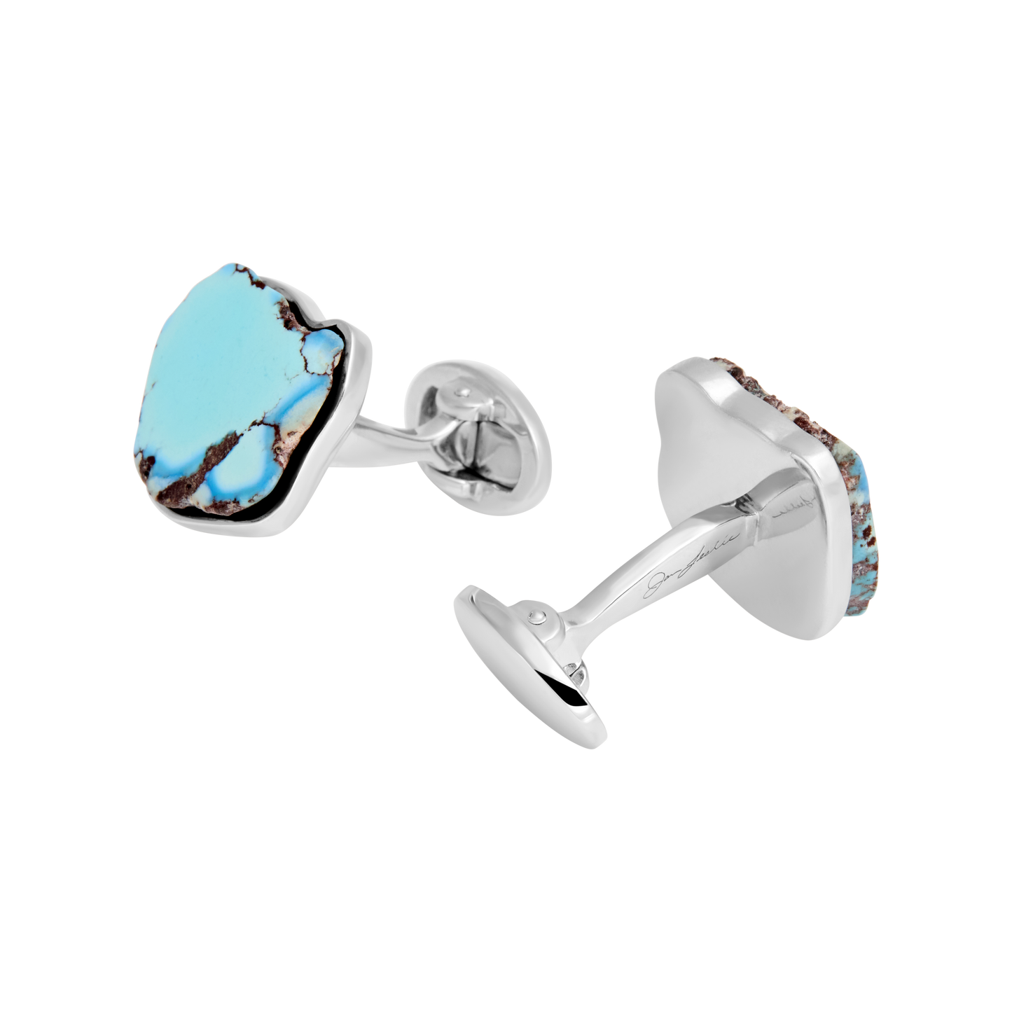 Natural Turquoise Gemstone Slice Sterling Silver Cufflinks