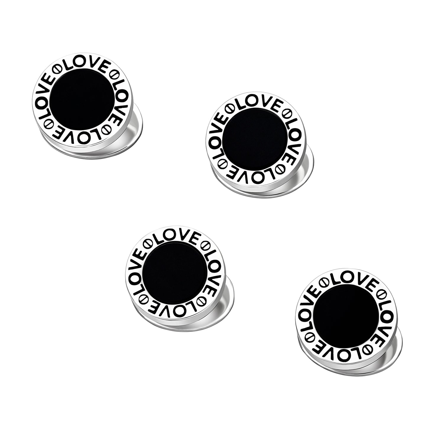 Love Black Onyx Round Sterling Studs
